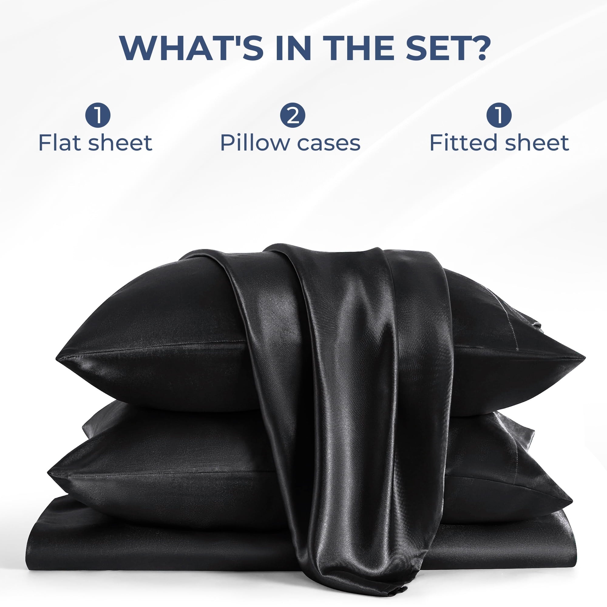 Breathable Luxury Set, Queen, Silky Bed s, 4 Pieces,Black - Breathable Egyptian Cotton Flat & Fitted Sheets Detail