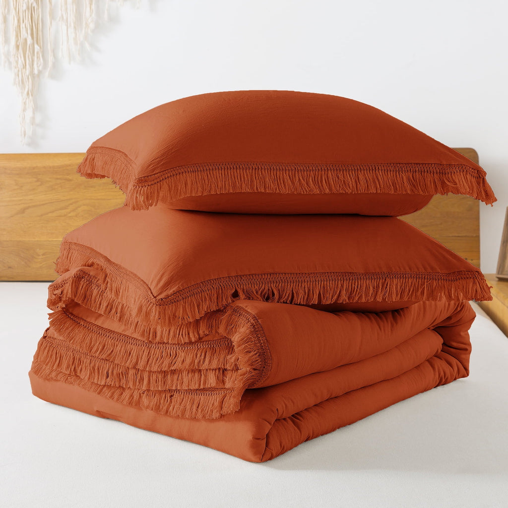 Luxurious Quilted King Size Comforter Sets Burnt Orange, 3 Pieces Soft Fluffy Boho Bedding Comforter Sets for King Bed, All Season Terr... - Luxurious Quilted Duvet Cover Set Detail
