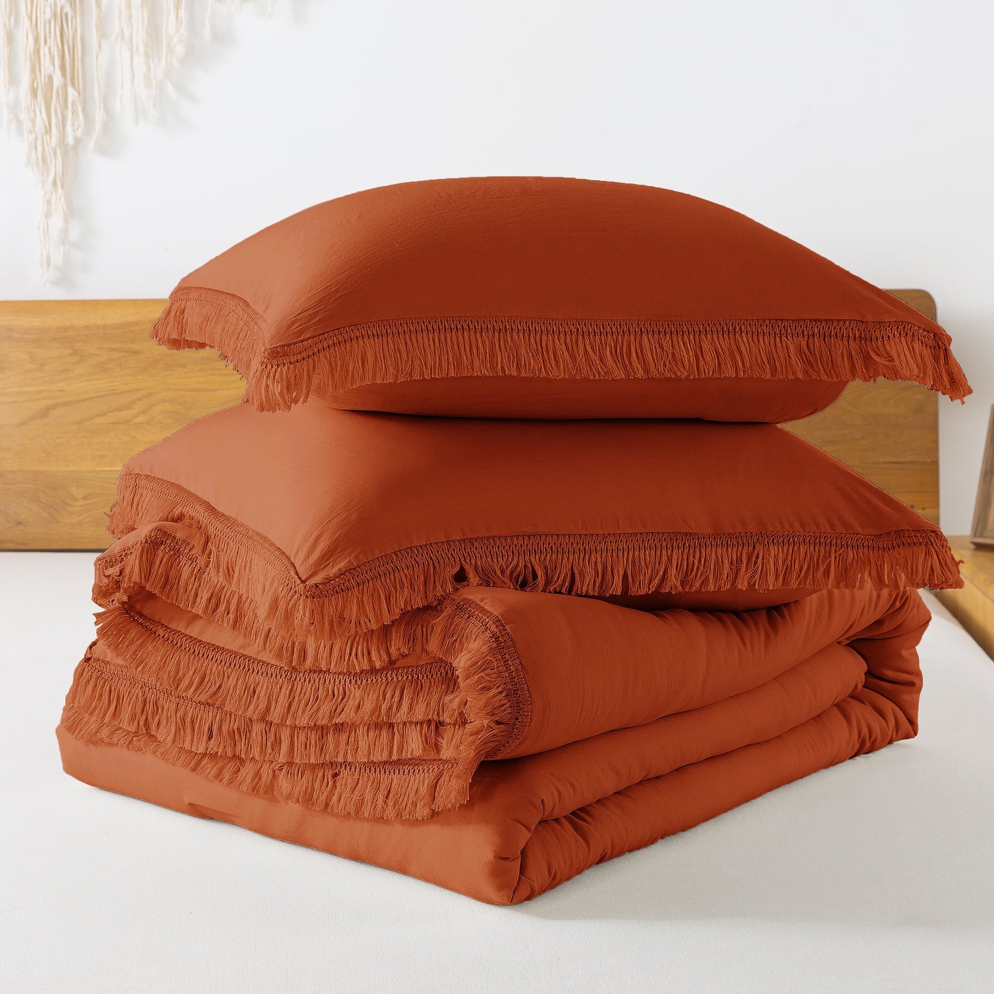 Luxurious Quilted King Size Comforter Sets Burnt Orange, 3 Pieces Soft Fluffy Boho Bedding Comforter Sets for King Bed, All Season Terr... - Luxurious Quilted Duvet Cover Set Detail