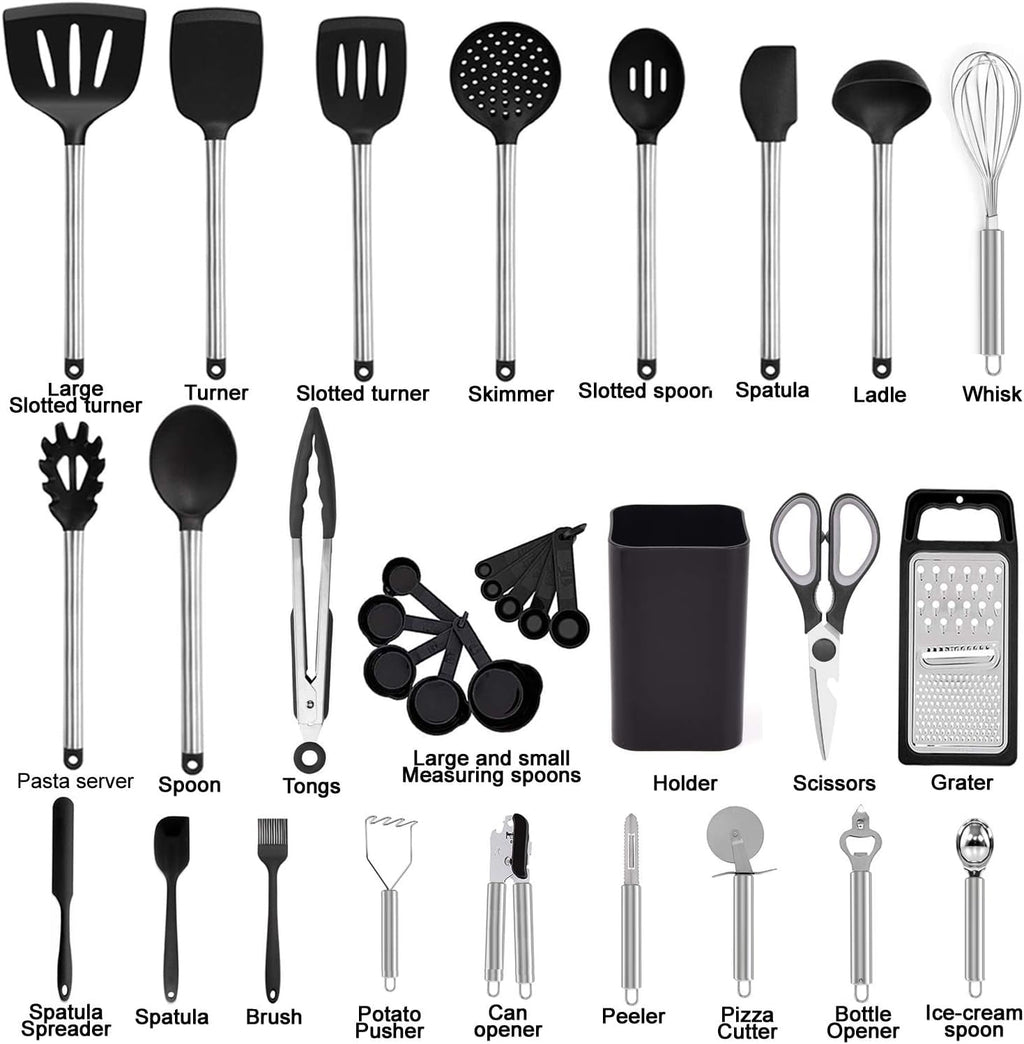 Heavy Duty Kitchen Utensil Set-Silicone Cooking Utensils-33 Kitchen Gadgets & Spoons for Nonstick Cookware-Silicone and Stainles... - Heavy Duty Stainless Steel Kitchen Shears Detail