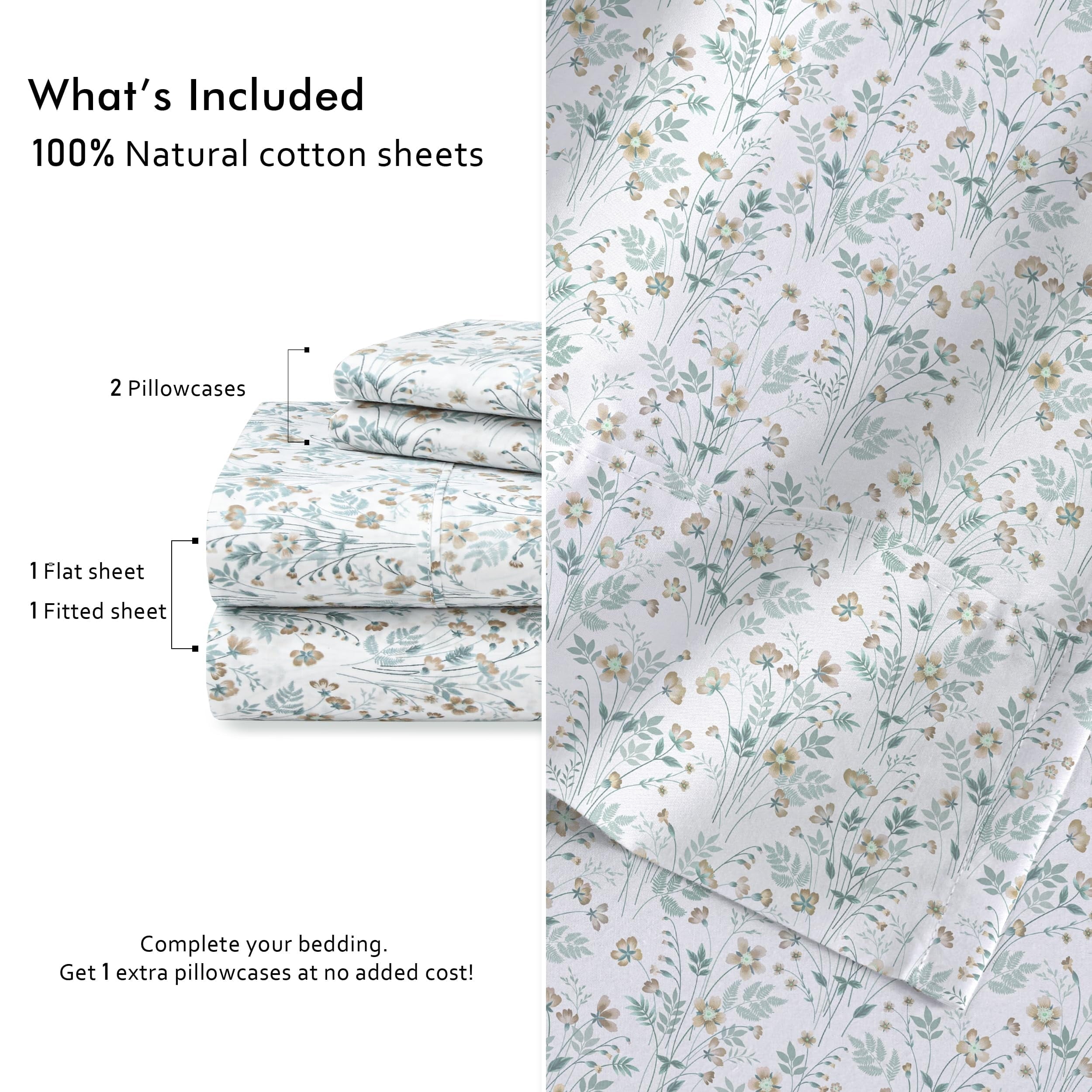 Cooling Sateen 6 Pcs Cotton Sheets - 100% Natural Cotton Soft, Lightweight & Breathable Crispy Percale Bed Sheets, King Size Sheets ... - Premium Ultra-Soft Pillowcase Pair for Sleeping Detail