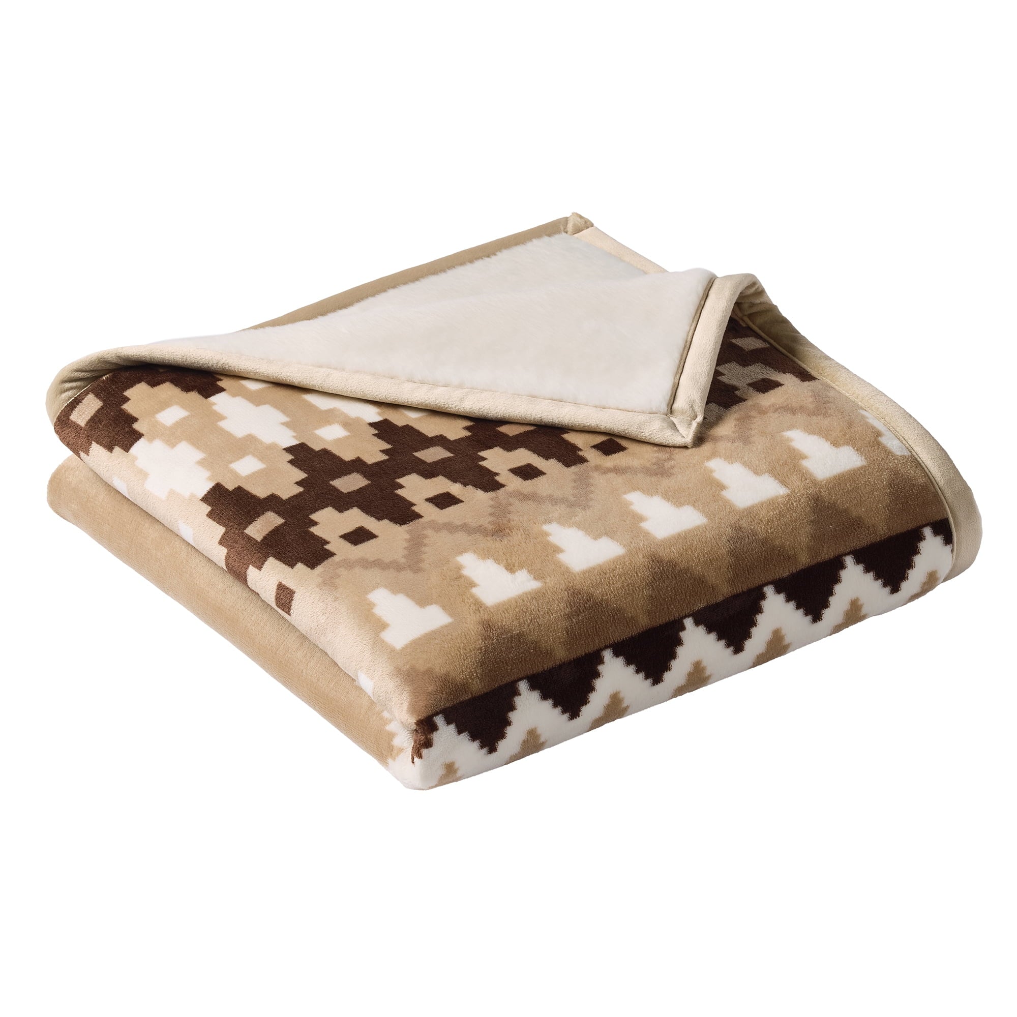 Super Soft Flannel Printed Velvet Plush Reverse to Faux Fur Super Soft Throw Blanket, Oversized, Linder Border Beige - Luxury Knitted Decorative Throw Blanket with Fringes Detail
