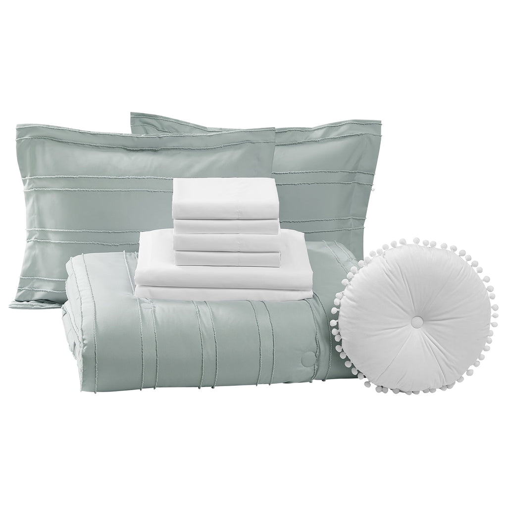 Hypoallergenic Cloud Mint 10 Piece Bed in a Bag Comforter Set with Sheets, Queen - Cloud-Like Soft Lightweight Bed Comforter Detail