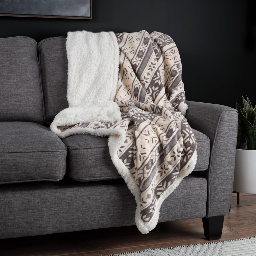 Lightweight Warm 50x60-Inch Machine Washable Fleece Blanket with Snowflakes - Cozy Fleece Throw Blanket for Couch & Bed Detail