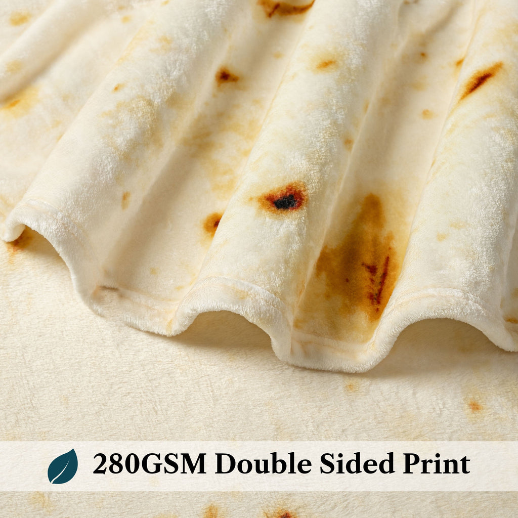 Super Soft Flannel Burrito Tortilla Blanket, Double Sided Taco Flour Wrap Novelty Throw for Adult Kid Teen, Realistic Food Blanket, Funn... - Cozy Fleece Throw Blanket for Couch & Bed Detail
