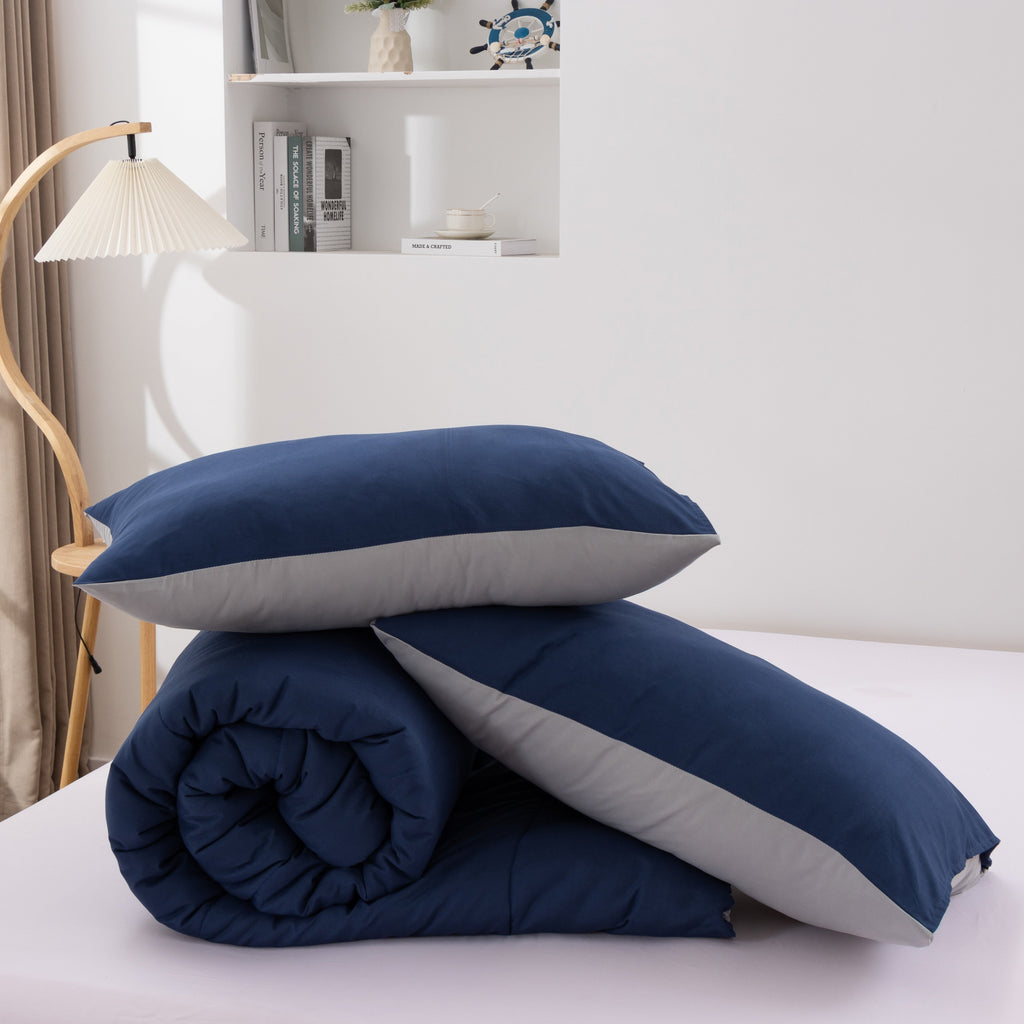 Hypoallergenic Cloud Queen Comforter Set All Season Reversible Bed Set with 2 Pillow Cases 3 Pieces Bedding Sets Down Alternative Blue/Gra... - All-Season Down Alternative Comforter Insert Detail