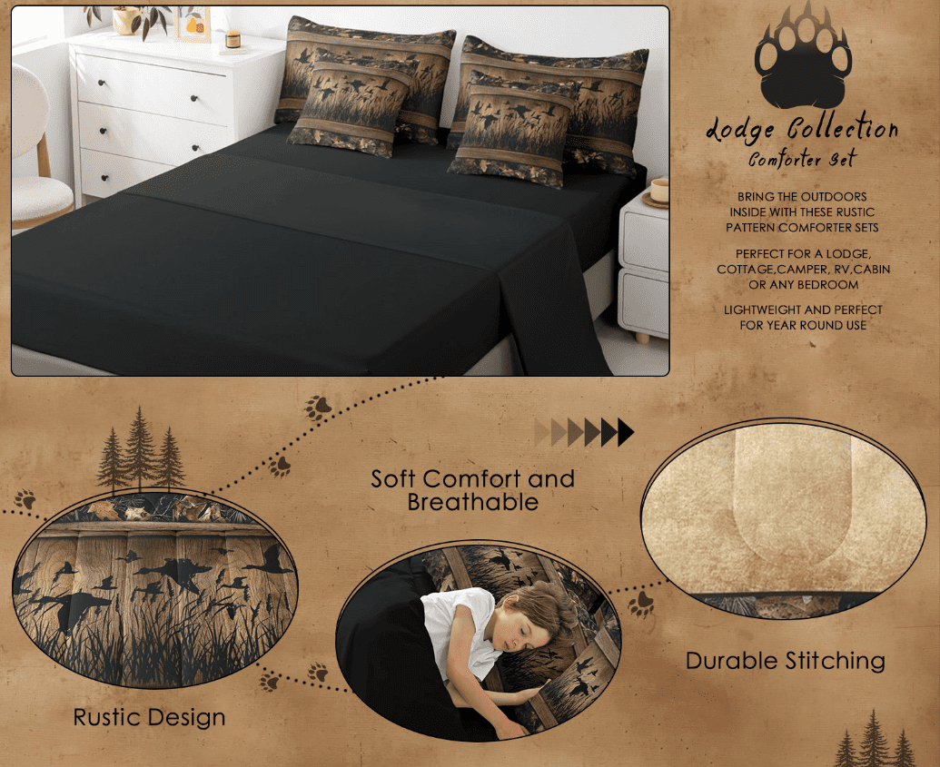 Fluffy Down Alternative 7 Piece Camo Mallard Duck Comforter Set With Sheets Men Rustic Farmhouse Cabin Bed In A Bag Full,Hunting Woodland Duc... - Cloud-Like Soft Lightweight Bed Comforter Detail