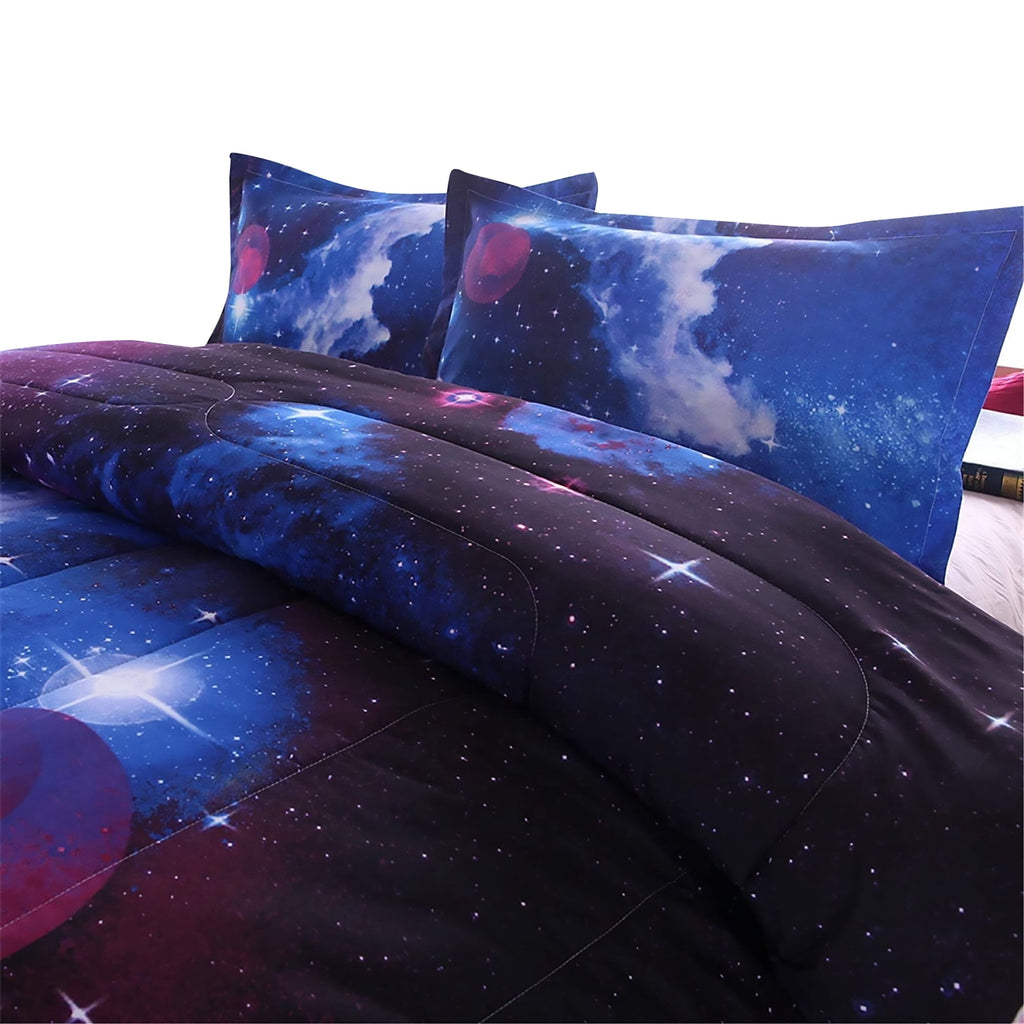 Heavyweight Warmth Galaxy Bedding Sets Outer Space Comforter 3D Printed Space Quilt Set Full Size for Kids Blue - Hypoallergenic Ultra-Fluffy Quilt for Winter Detail