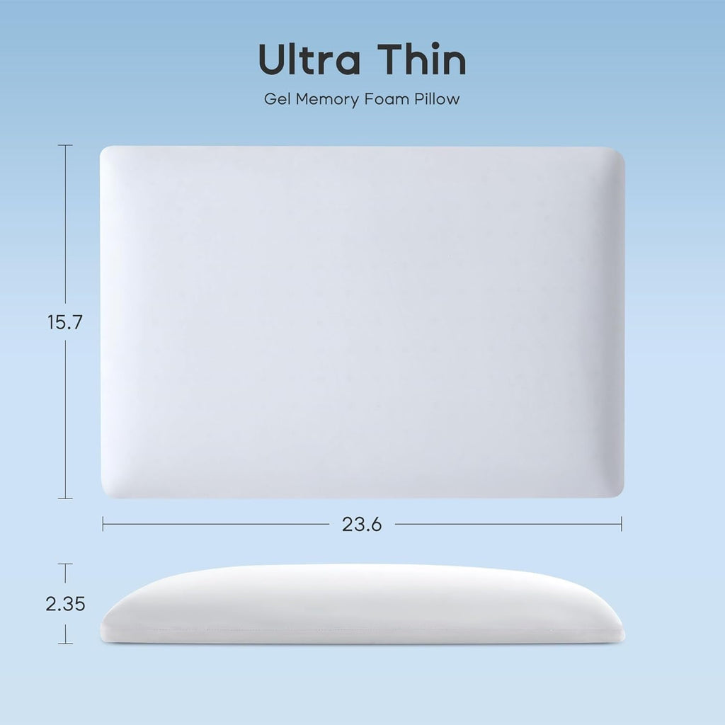 Hotel Collection Ultra Thin Cooling Memory Foam Pillows, Summer Bed Pillows for Back, Stomach or Side Sleepers, Flat Pillow with Washa... - Orthopedic Shredded Foam Bed Pillow Set Detail