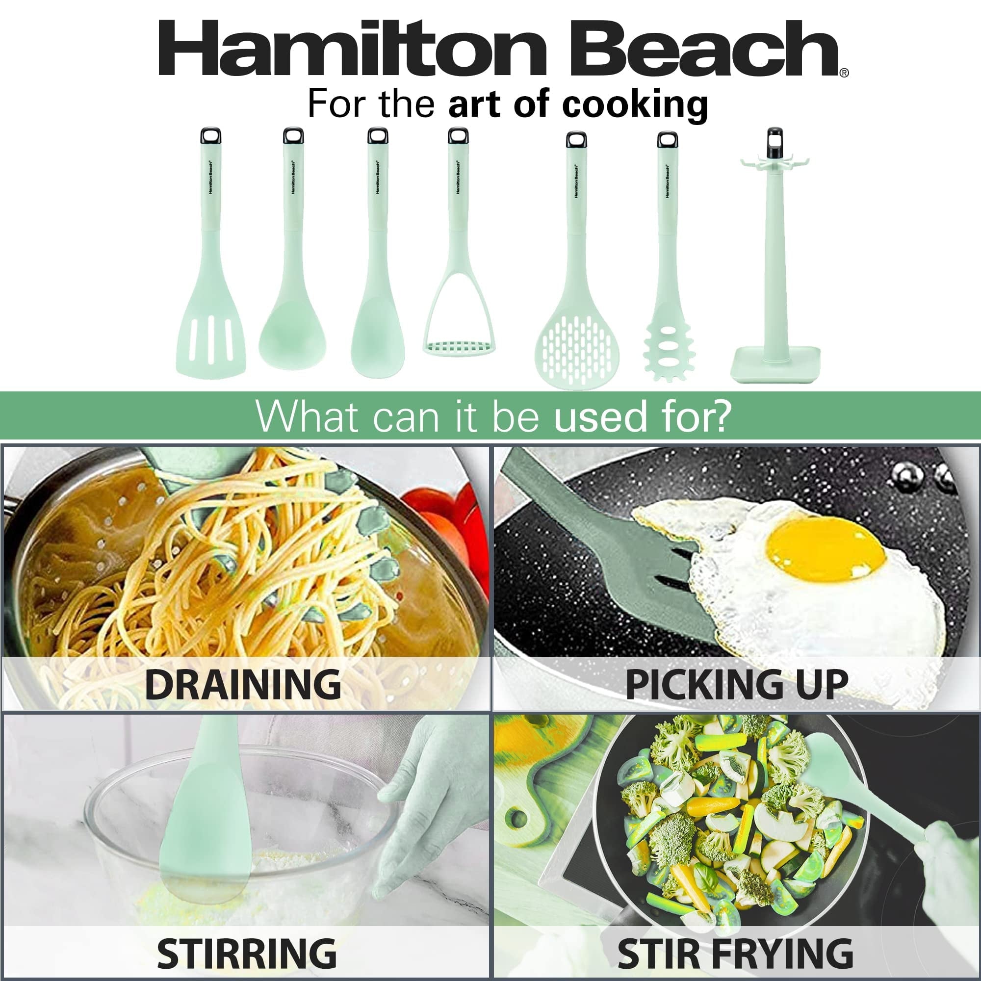 Premium Silicone Kitchen Utensil Set 7 Piece | Cooking Utensil set Slotted turner, Ladle Skimmer, Pasta Server, Potato Masher, S... - Premium Stainless Steel Cooking Utensil for Non-Stick Pots Detail