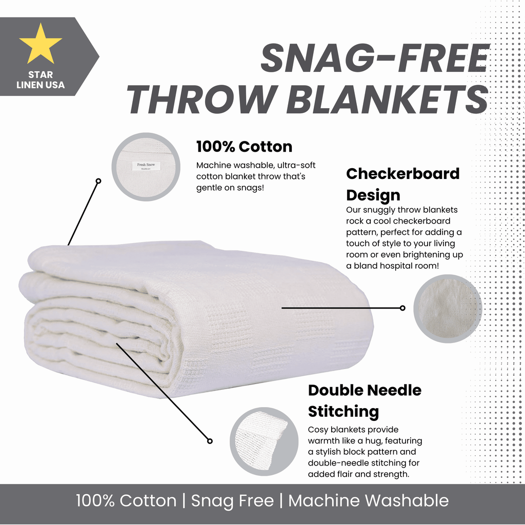 Reversible Sherpa Hospital Thermal Blanket Throw Snag Free | 100% Cotton | Twin 66"x90" | White (1) - Lightweight Plush Warm Blanket for All Seasons Detail