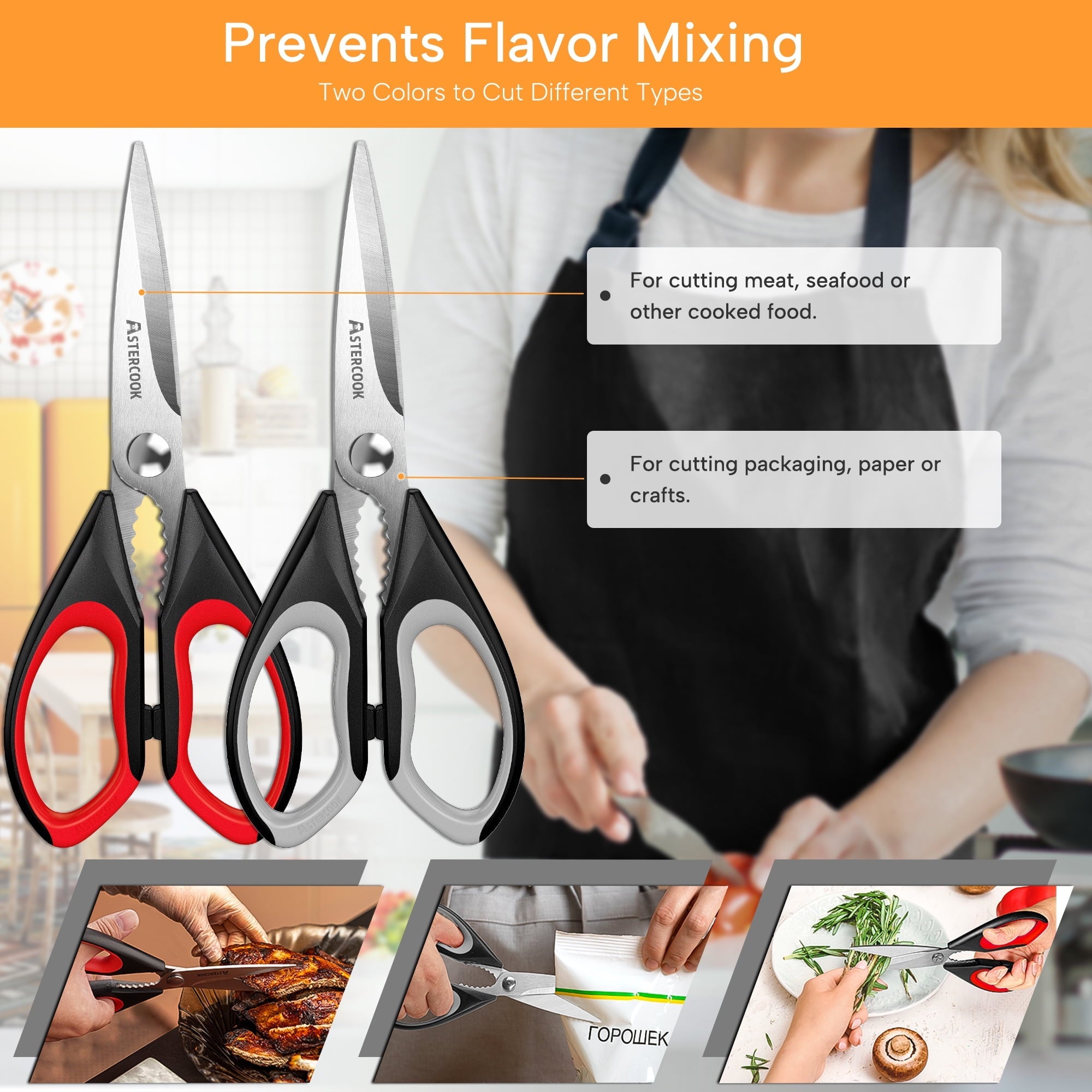 Time-Saving 2 Pcs Kitchen Scissors, Heavy Duty Shears with Serrated Blade, Ergonomic Handle Food Scissor for Poultry, H... - Innovative Kitchen Helper for Modern Cooking Detail