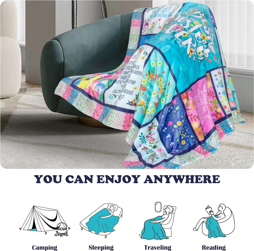 Lightweight Warm Sister Gifts Blanket for Birthday, Mother's Day, Christmas - Big Sister Gift Ideas - Super Soft Reversible Sherpa Flannel Blanket Detail