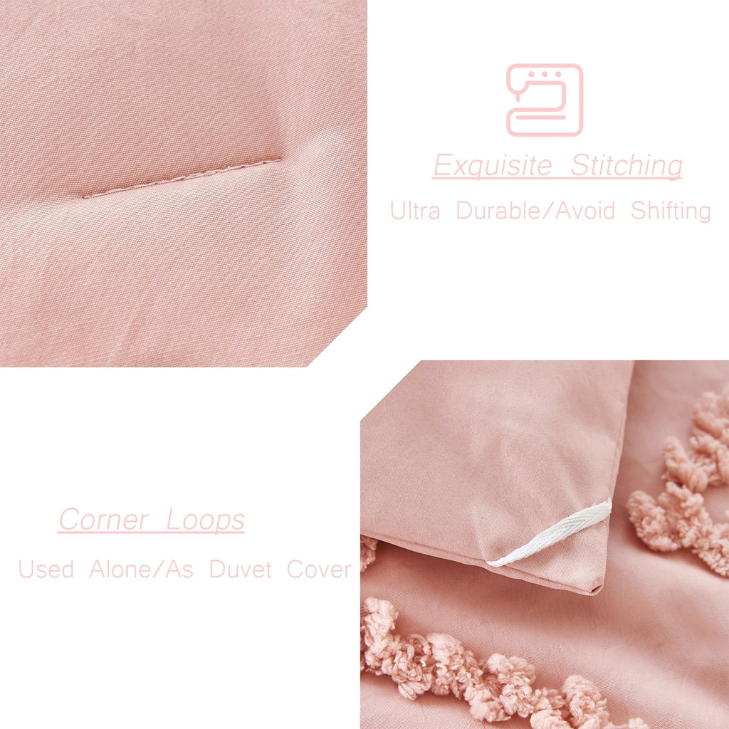 Heavyweight Warmth Pink Diamond Jacquard Comforter Set Queen 3 Pcs Bohemian Tufts Quilt Set for Kids Girls Adult 100% Soft Microfiber Be... - Hypoallergenic Ultra-Fluffy Quilt for Winter Detail