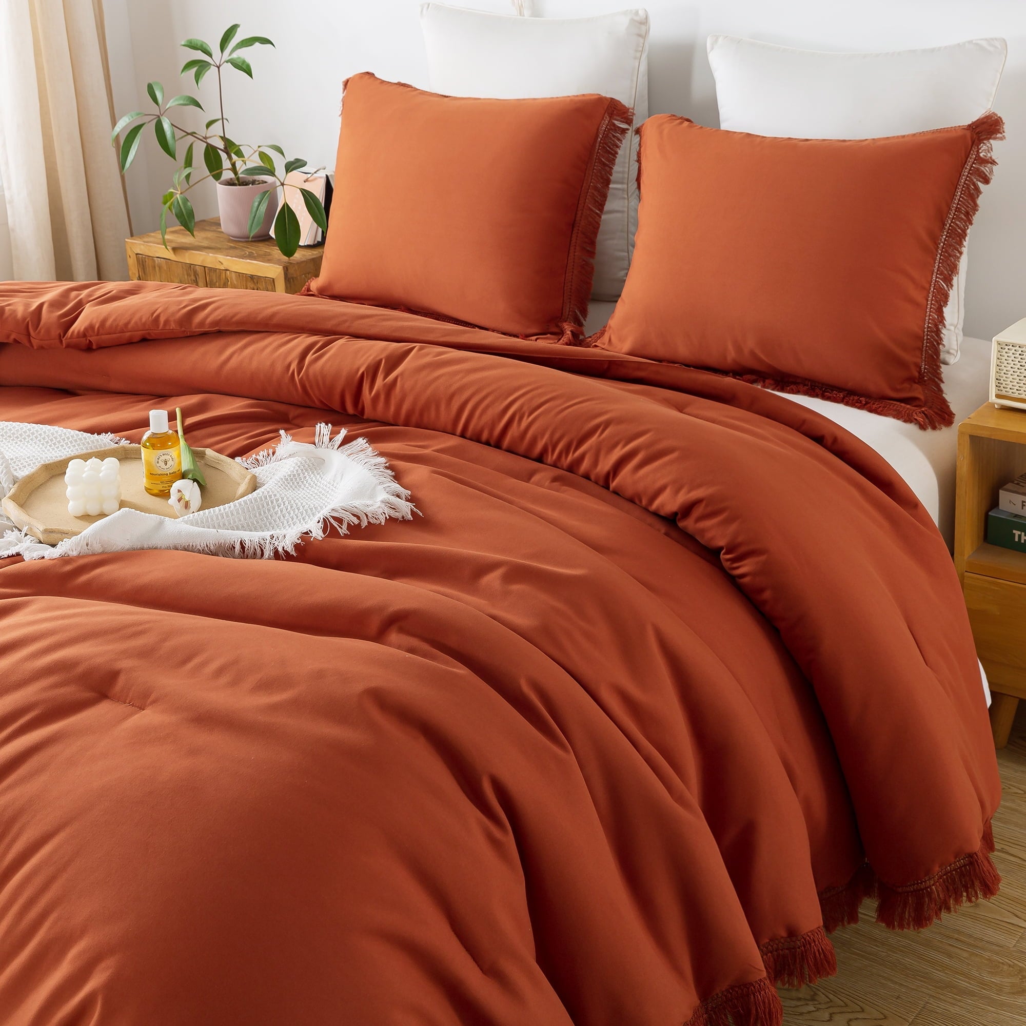 Luxurious Quilted King Size Comforter Sets Burnt Orange, 3 Pieces Soft Fluffy Boho Bedding Comforter Sets for King Bed, All Season Terr... - Luxurious Quilted Duvet Cover Set Detail