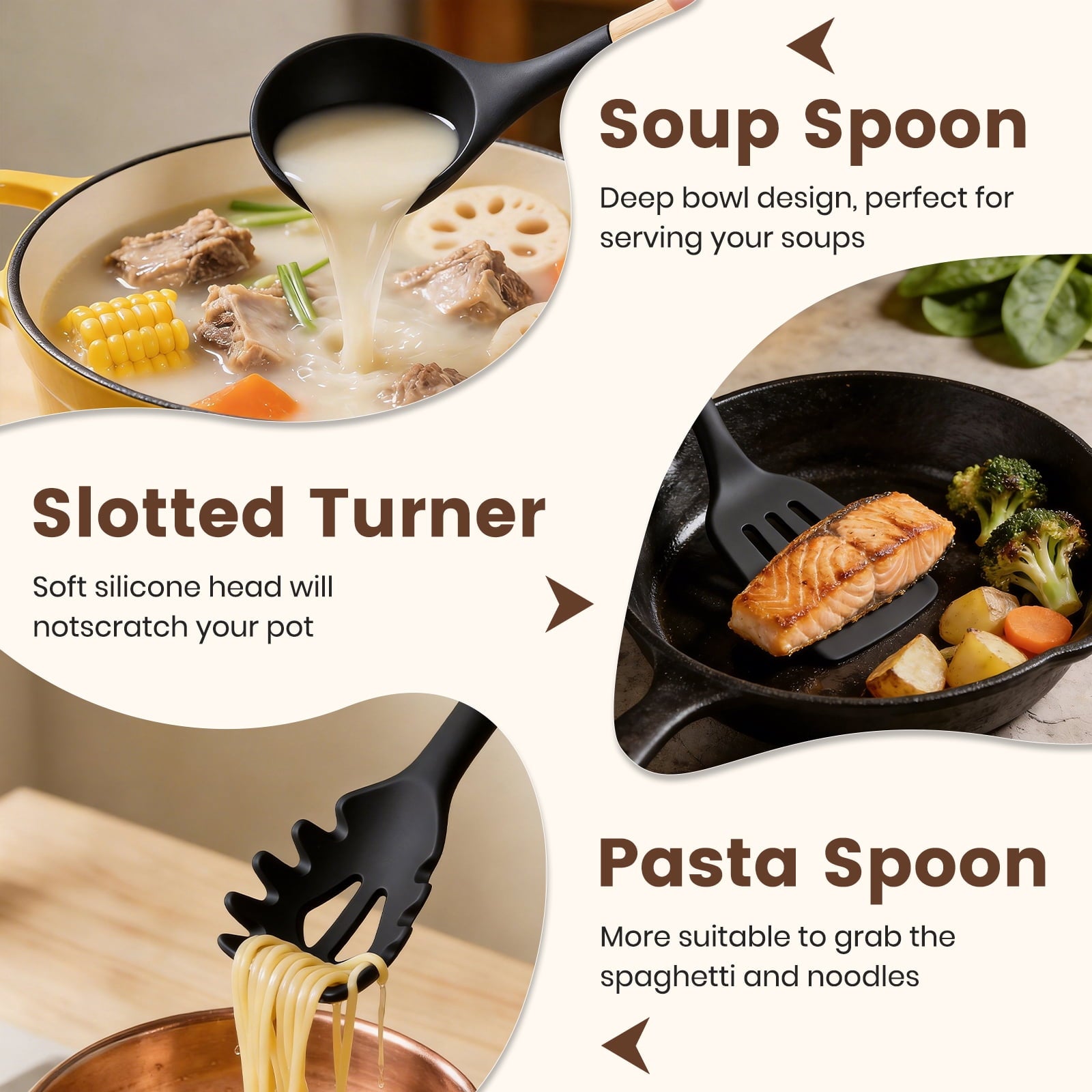 Ergonomic Cooking Silicone Cooking Utensils Set with Holder, 44 PCS Kitchen Utensils Set, Silicone Kitchen Gadgets Spatulas Set for Non... - Durable Turner & Ladle Utensil Set for Home Chefs Detail