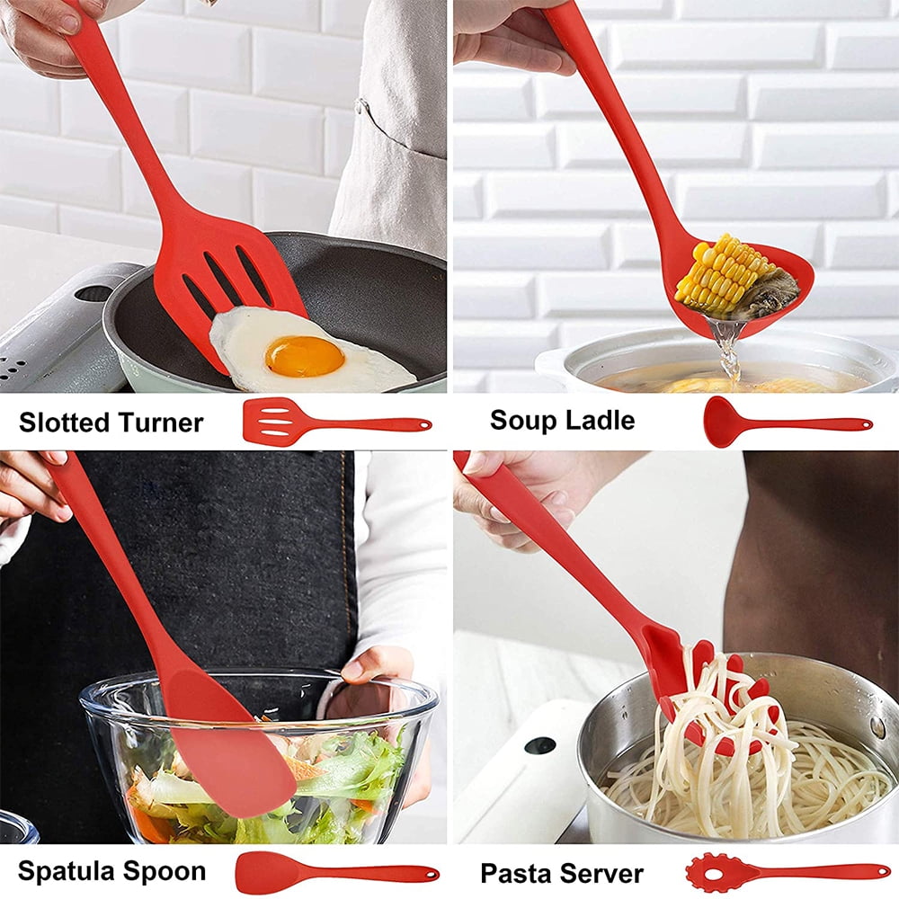 Ergonomic Cooking 14 Pcs Cooking Utensils Set with Holder, Heat Resistant Silicone Kitchen Cookware Utensils Set, Kitchen Cooking Tools... - Durable Turner & Ladle Utensil Set for Home Chefs Detail