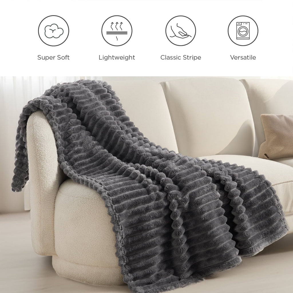 Decorative Knitted Grey Fleece Throw Blanket for Couch - Super Soft Cozy Blankets for Women, Girls, 50x60 inches - Cozy Fleece Throw Blanket for Couch & Bed Detail