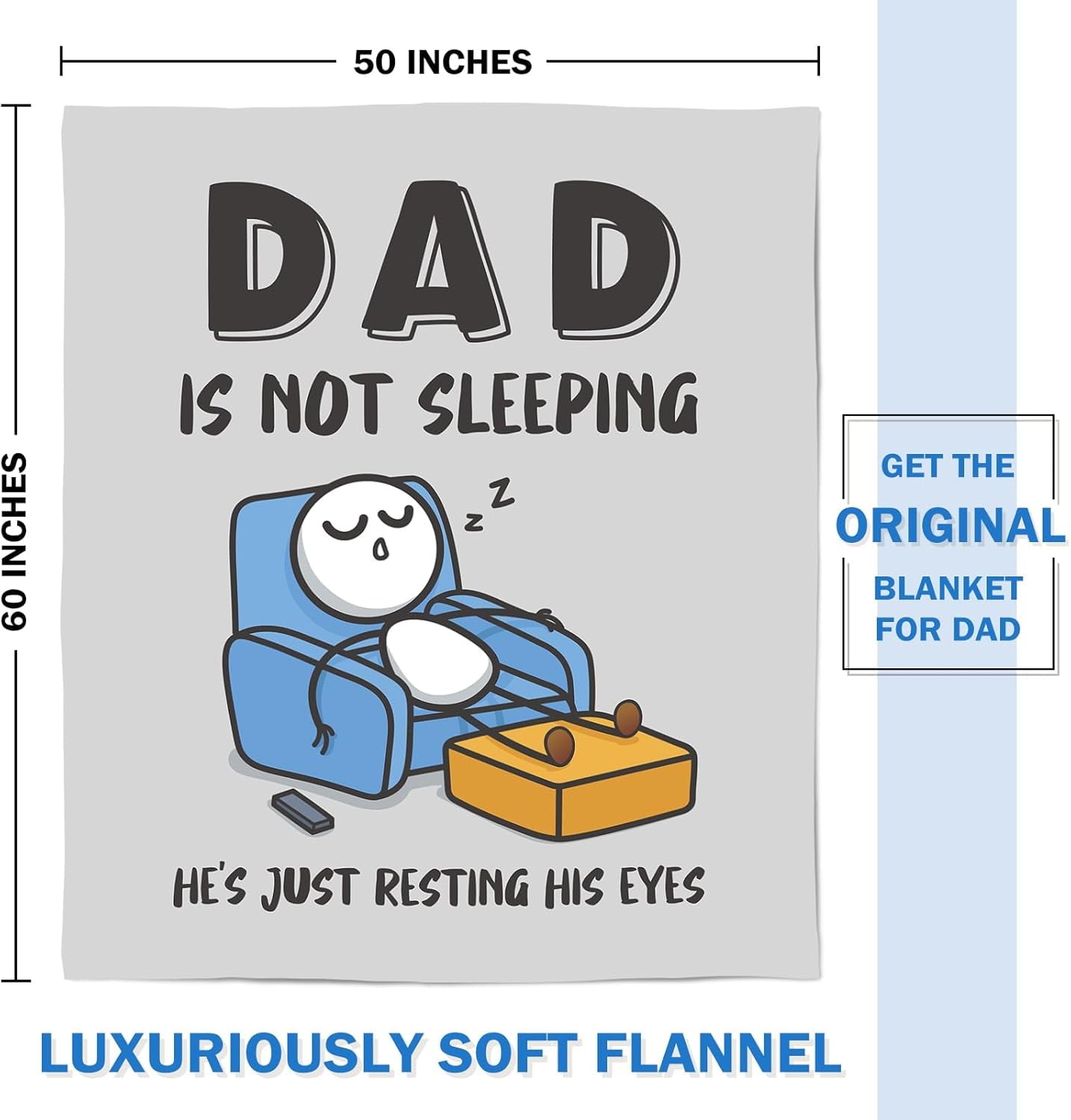 Decorative Knitted Funny Fathers Day Dad Gifts , Dads Birthday Gifts, Dad is Not Sleeping Blanket, Super Soft Throws Blanket for Napping - Super Soft Reversible Sherpa Flannel Blanket Detail