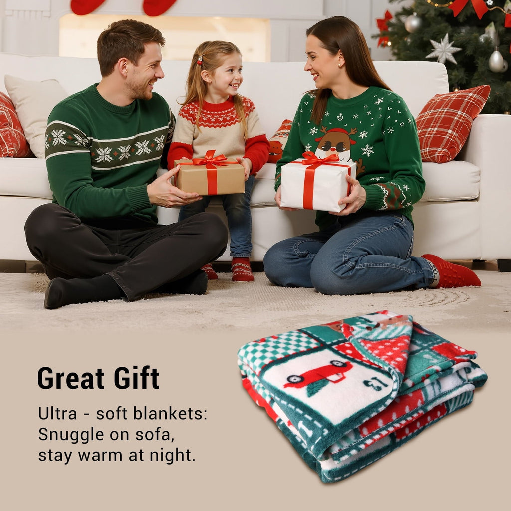 Decorative Knitted Cozy Blanket Printed Blanket Throw Christmas Blanket - 300 GSM Fleece Blanket Throw Size Blanket for Home Decoration,... - Lightweight Plush Warm Blanket for All Seasons Detail