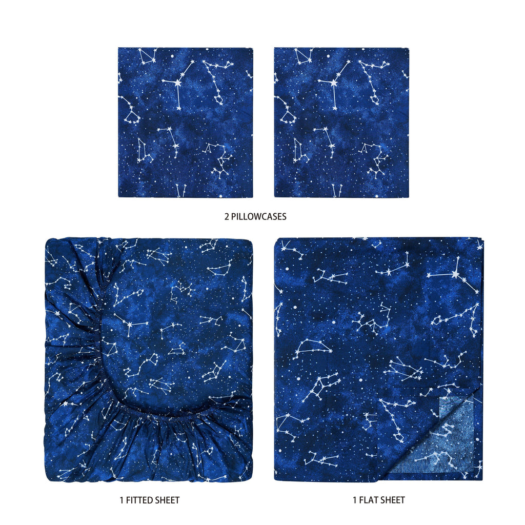 Cooling Sateen Kids Soft Microfiber Sheet Set, Navy Blue Stars, Full, 4 Pieces, Easy Care - Premium Ultra-Soft Pillowcase Pair for Sleeping Detail