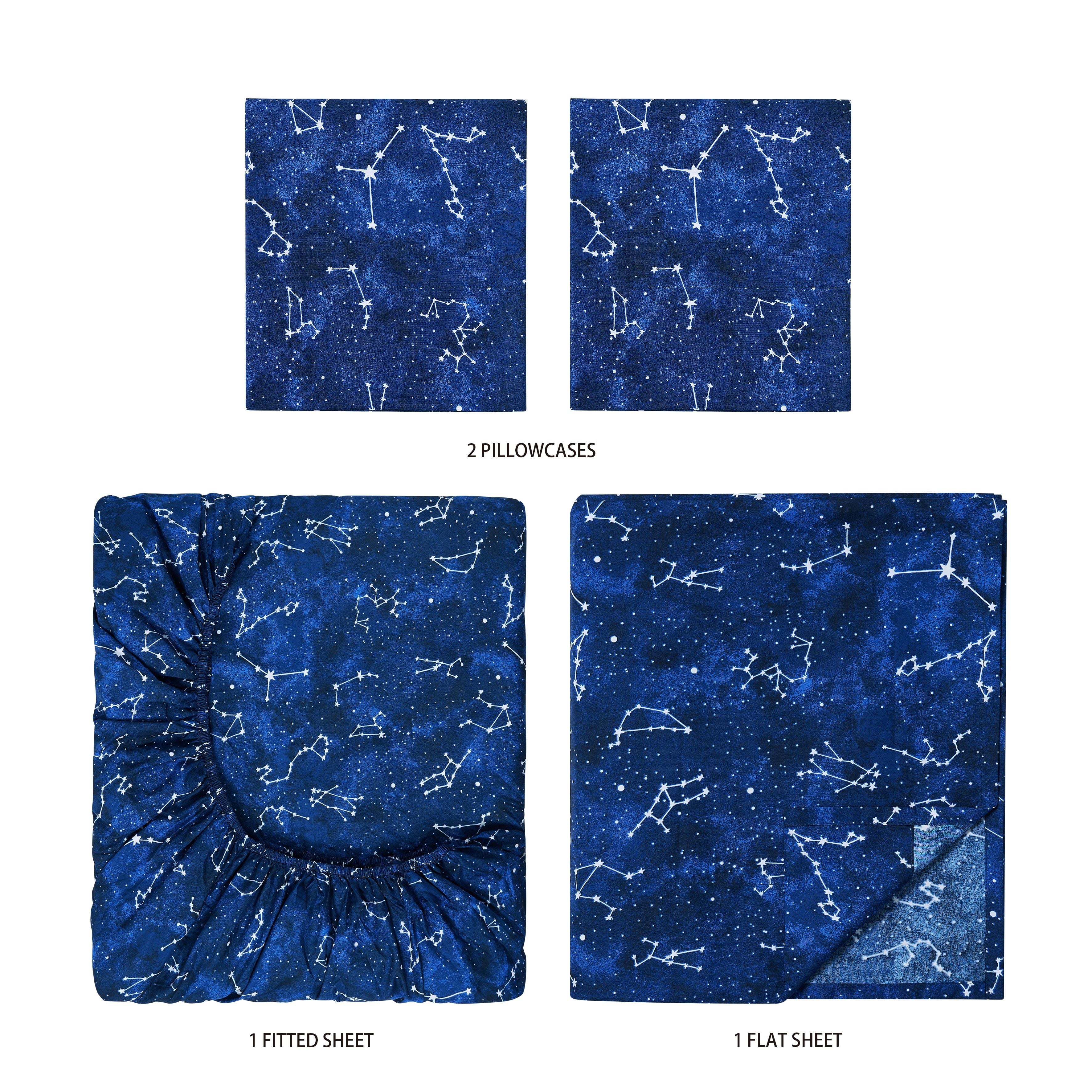 Cooling Sateen Kids Soft Microfiber Sheet Set, Navy Blue Stars, Full, 4 Pieces, Easy Care - Premium Ultra-Soft Pillowcase Pair for Sleeping Detail