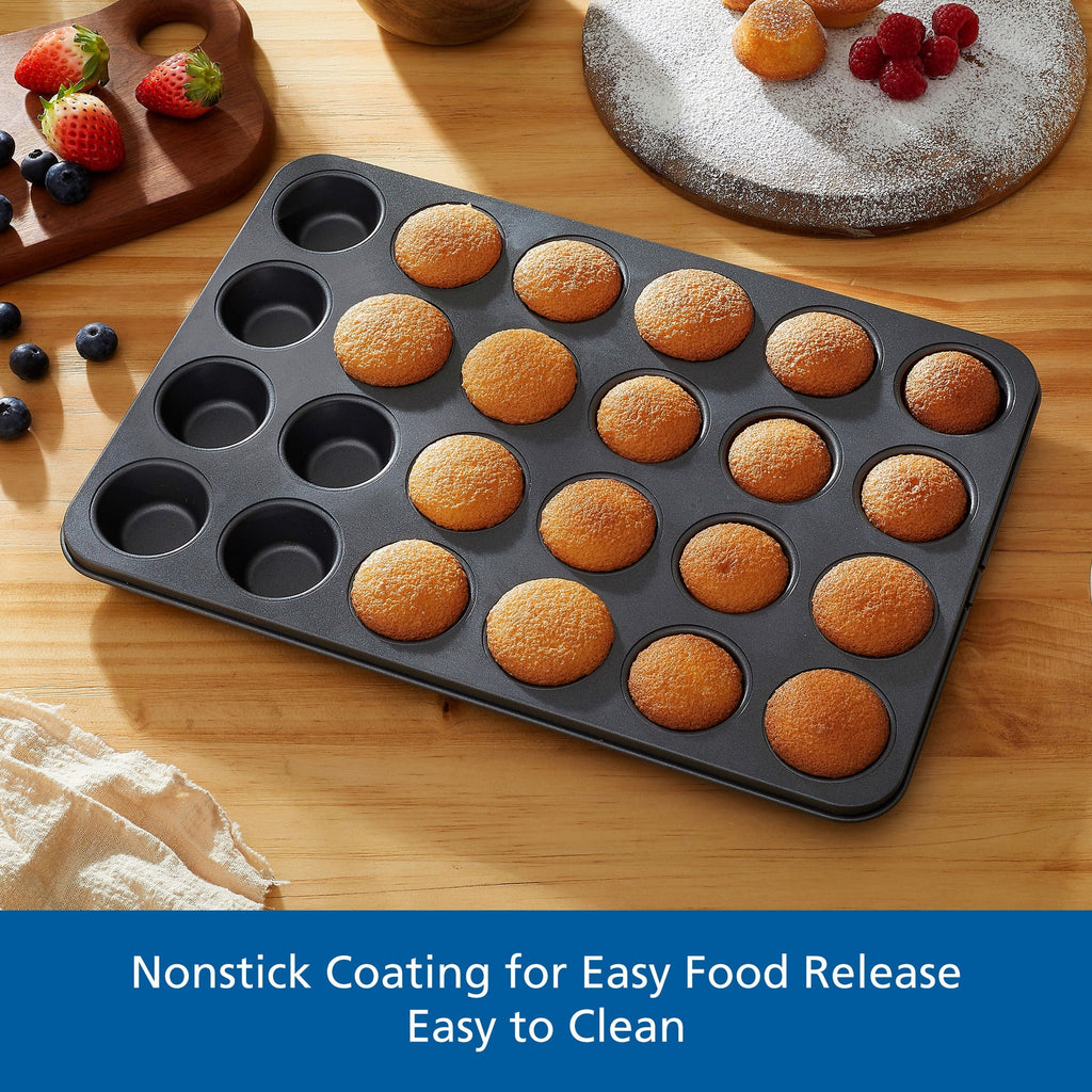 Innovative 24 Cavity Mini Muffin Pan, Non-Stick Bakeware,1.8 inch Diameter Cups,Gray,Carbon Steel - Kitchen Gadget Tool for Quick Food Prep Detail