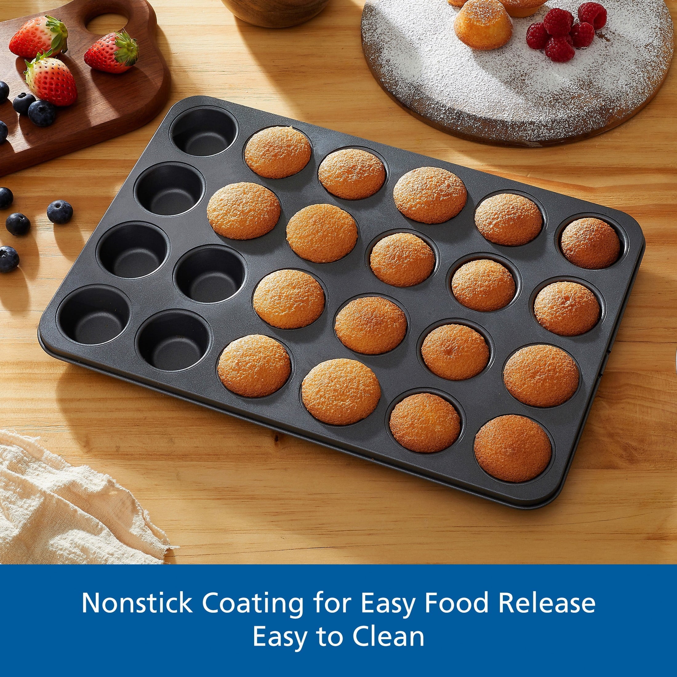 Innovative 24 Cavity Mini Muffin Pan, Non-Stick Bakeware,1.8 inch Diameter Cups,Gray,Carbon Steel - Kitchen Gadget Tool for Quick Food Prep Detail