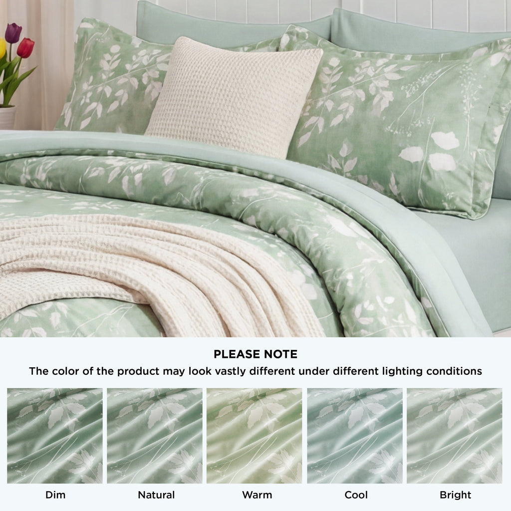 Fluffy Down Alternative Queen Comforter Set Sage Green, Bed in a Bag Queen Size Bedding, 7-Pieces Botanical Flowers Spring Comforter, Sheets,... - Cloud-Like Soft Lightweight Bed Comforter Detail