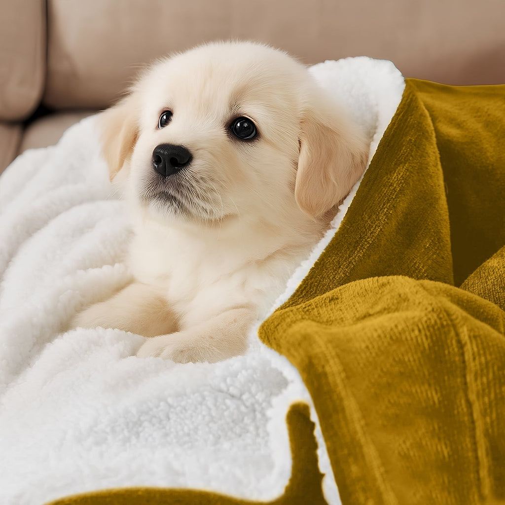 Reversible Sherpa Moonlight20015 Sherpa Blanket Fluffy Plush Couch & Travel Blanket Reversible Throw Size Ochre Color - Luxury Knitted Decorative Throw Blanket with Fringes Detail