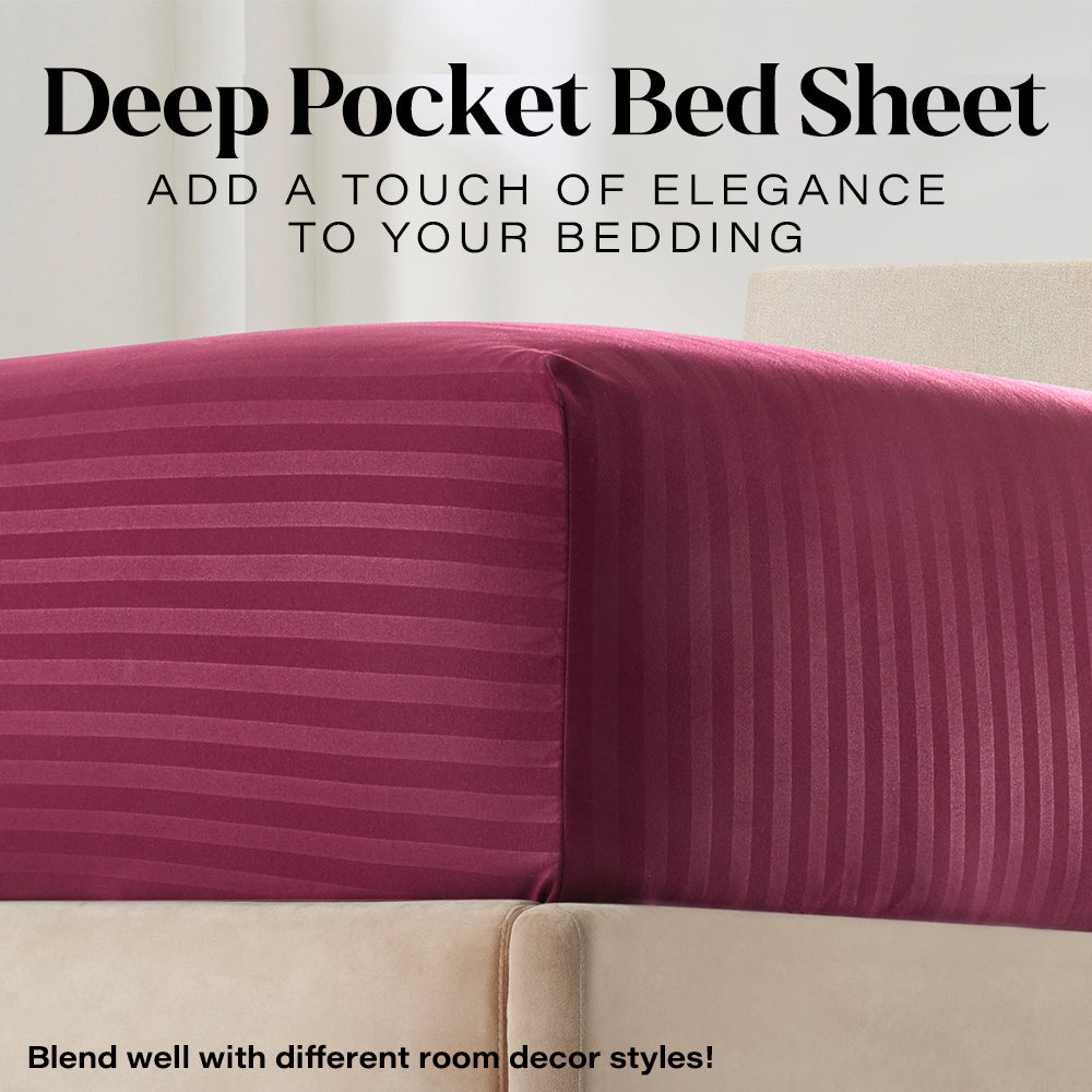 Premium Egyptian Cotton Bedding Set with Flat Sheet, Fitted Bed Sheet & Pillowcases, Full Burgundy - Breathable Egyptian Cotton Flat & Fitted Sheets Detail