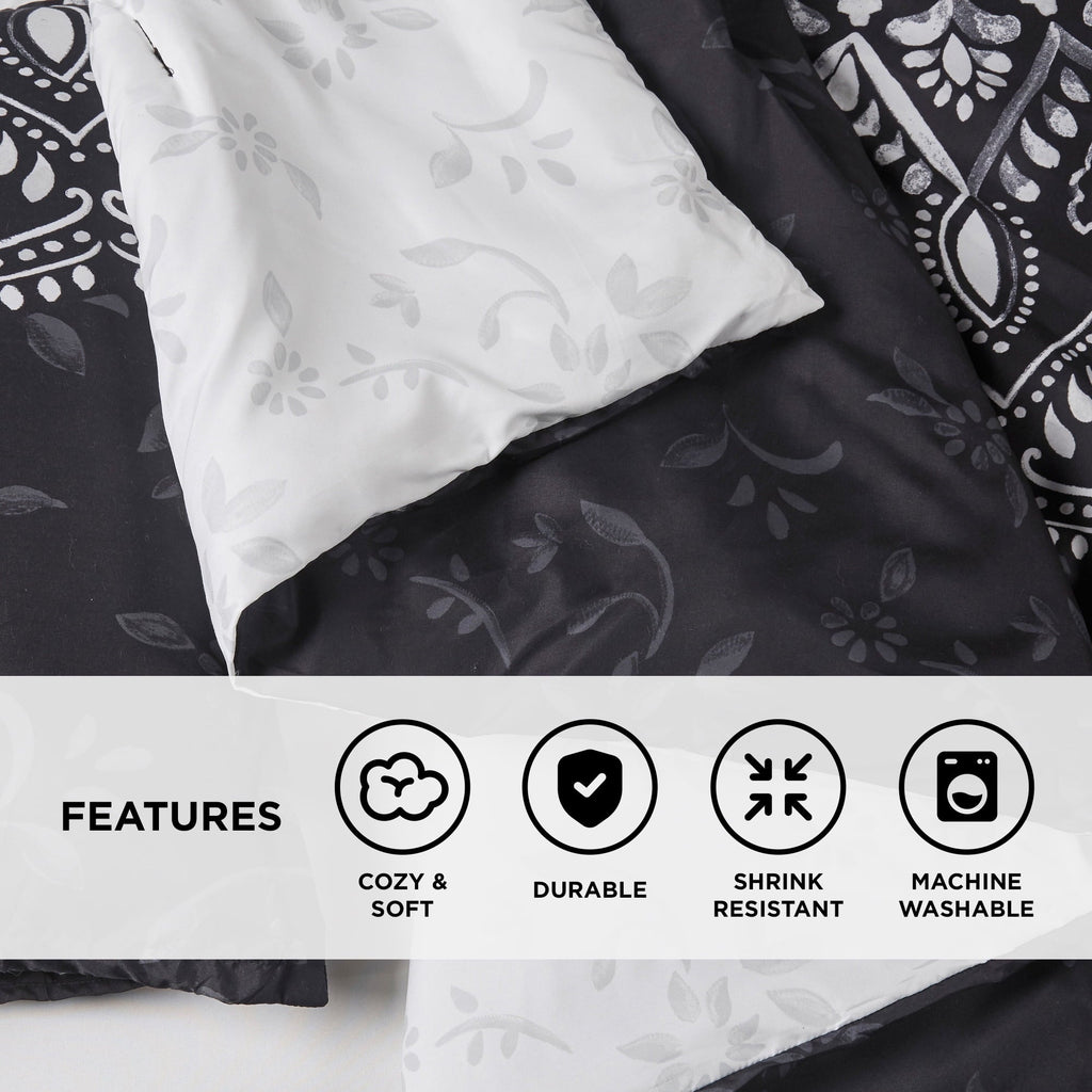 Heavyweight Warmth Queen Comforter Set, Bedding Comforter Set Queen Size W/ Side Pockets, Black, 9 Pieces - Luxurious Quilted Duvet Cover Set Detail