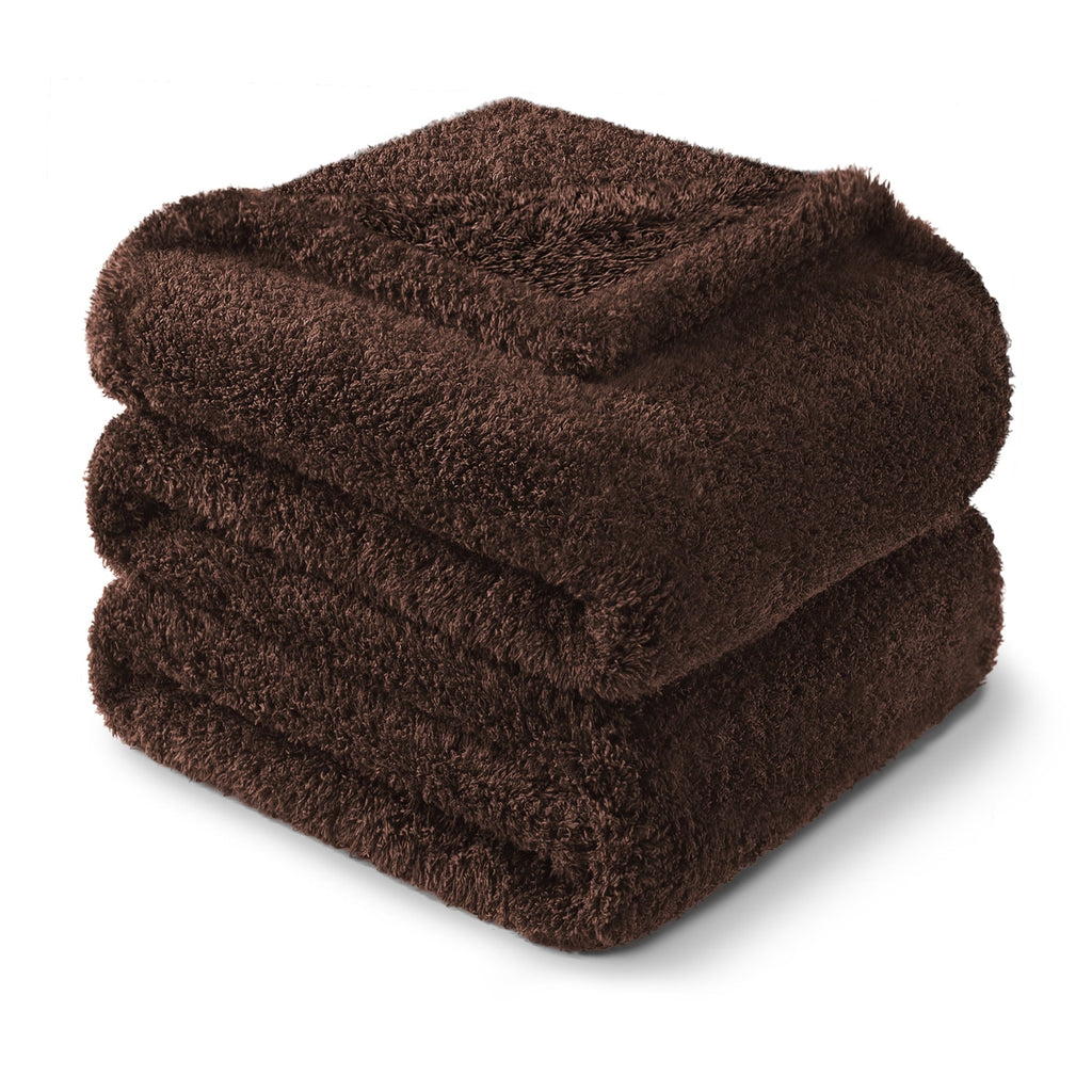 Reversible Sherpa Fuzzy Fleece Throw Blanket for Couch Sofa, Lightweight Fluffy Solid Velvet Blanket, 50x60 Inches, Coffee - Luxury Knitted Decorative Throw Blanket with Fringes Detail