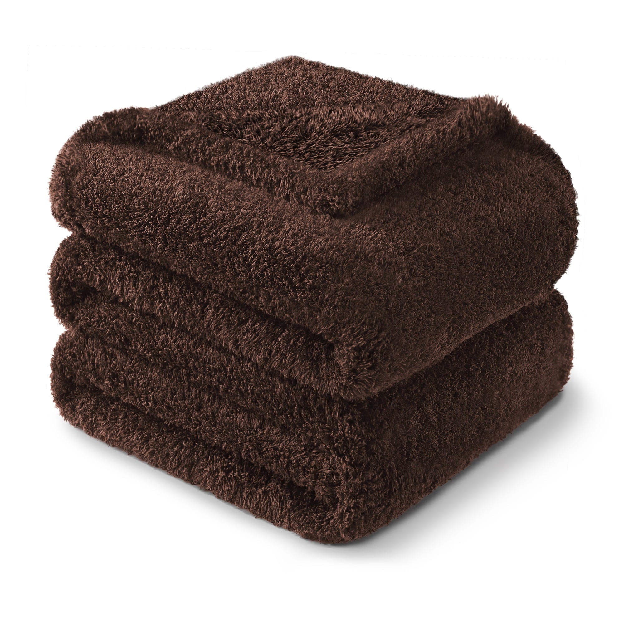 Reversible Sherpa Fuzzy Fleece Throw Blanket for Couch Sofa, Lightweight Fluffy Solid Velvet Blanket, 50x60 Inches, Coffee - Luxury Knitted Decorative Throw Blanket with Fringes Detail