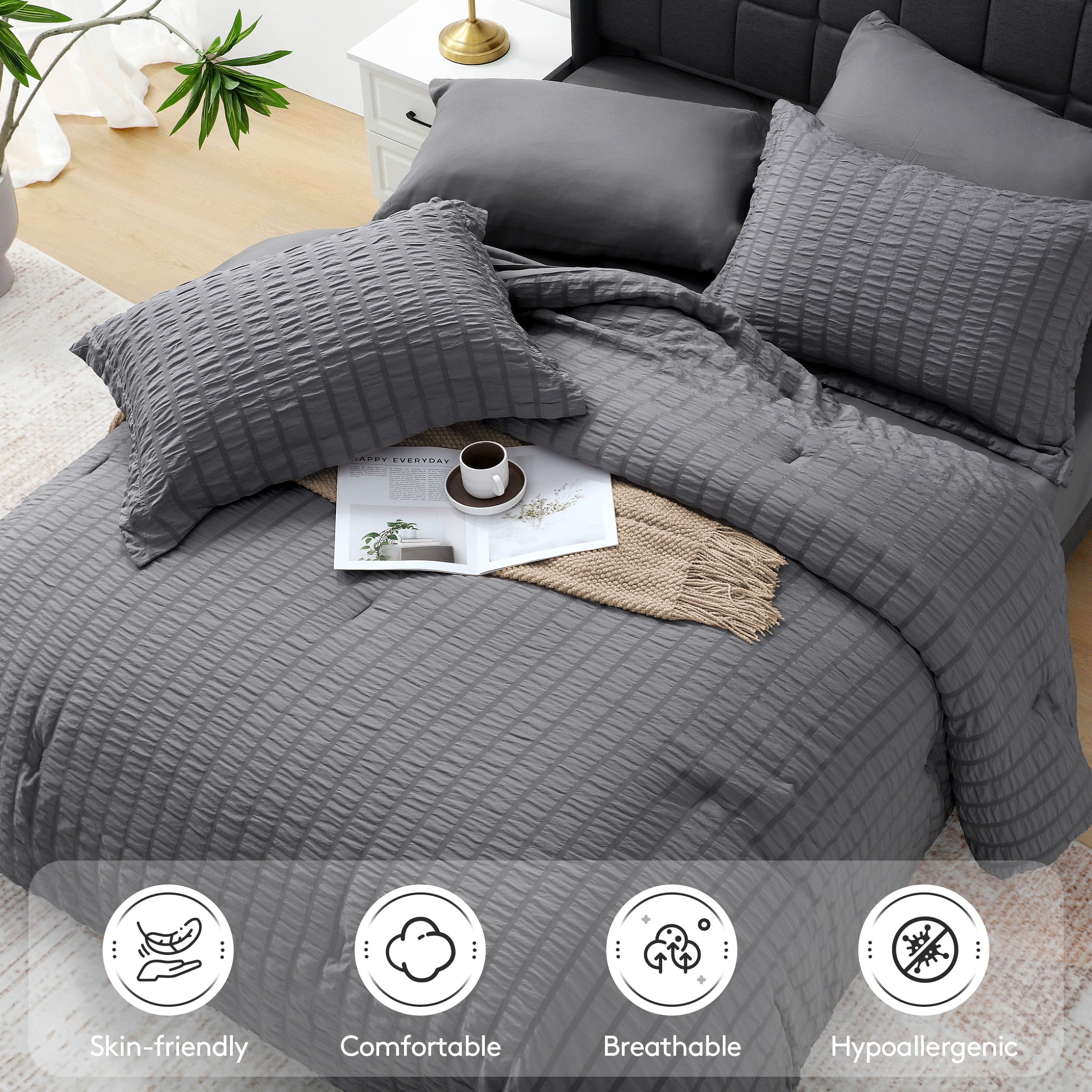 Heavyweight Warmth 7 Piece Queen Comforter Set, Bed in a Bag with Sheets, Pillowcases & Shams, All Season Soft Bedding, Cozy and Lightwe... - All-Season Down Alternative Comforter Insert Detail