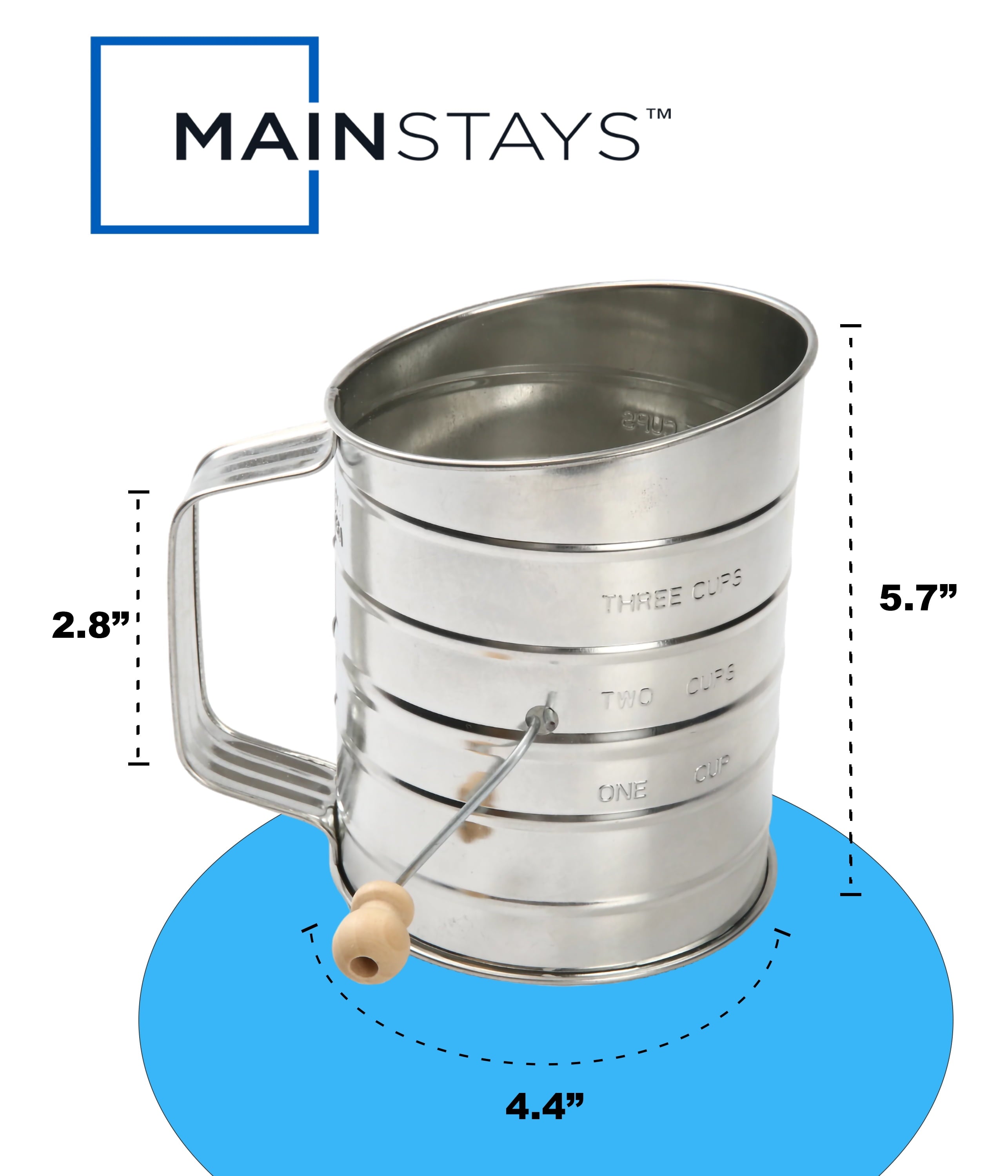 Premium Kitchen Stainless Steel 3 Cup Flour Hand-Crank Sifter with Beechwood Handle Silver - Innovative Kitchen Helper for Modern Cooking Detail