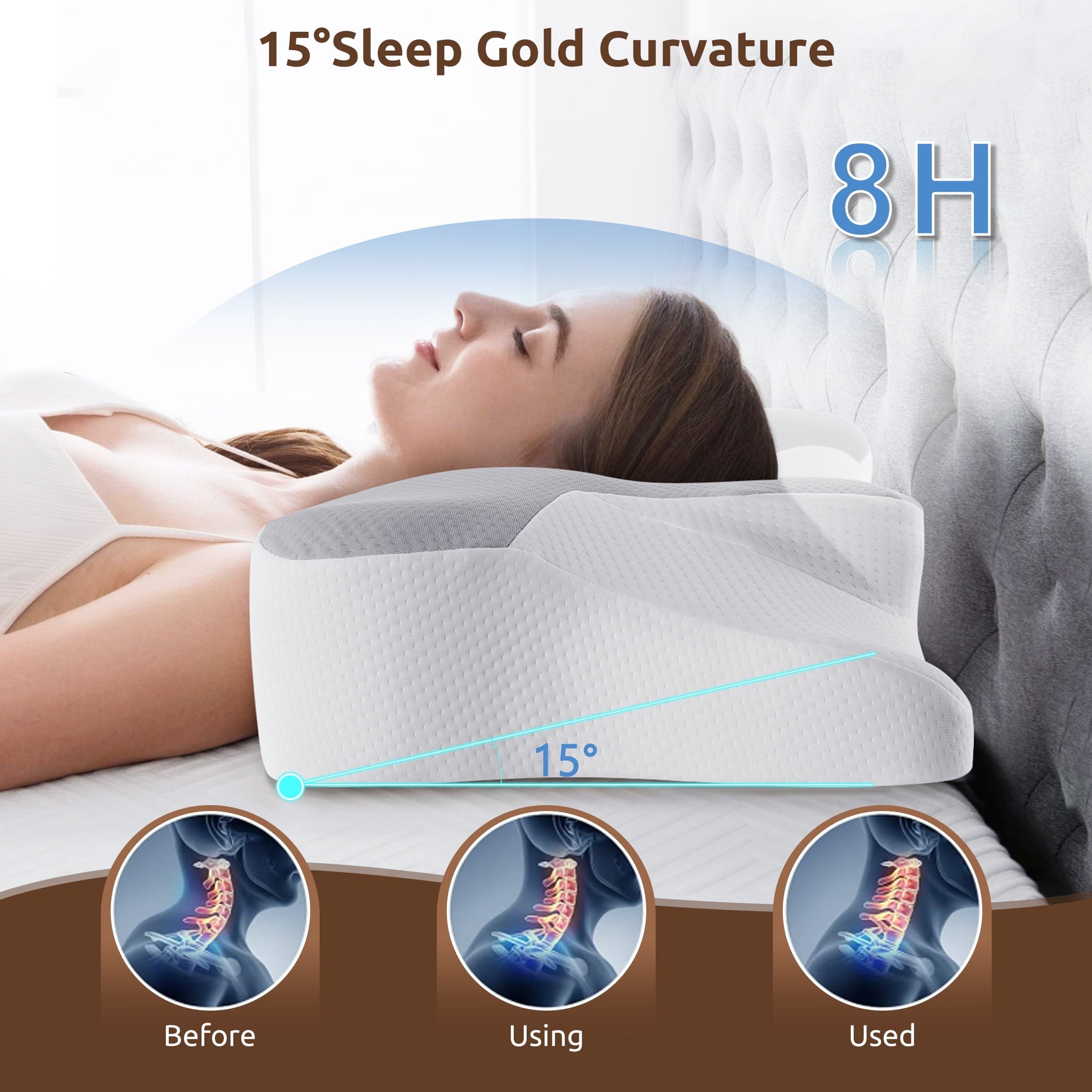 Decorative Plump Memory Foam Pillow for Neck Pain Relief Cervical Sleepers Standard/Queen Gray - Orthopedic Shredded Foam Bed Pillow Set Detail