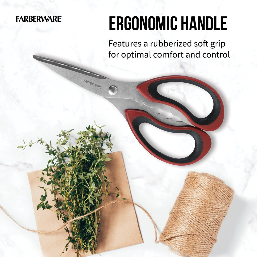 Innovative Stainless Steel Kitchen and Herb Shears with Red and Black Handle - Innovative Kitchen Helper for Modern Cooking Detail