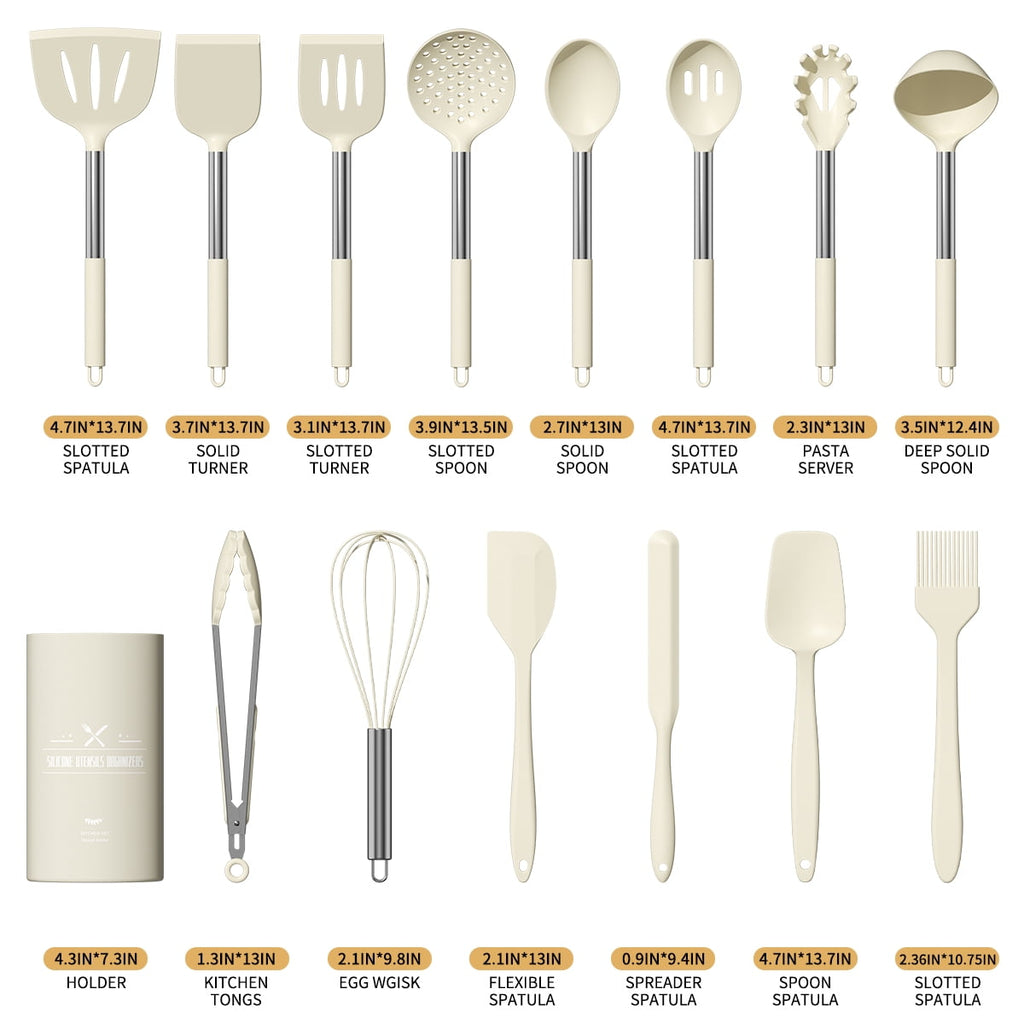 Seamless One-Piece Silicone Cooking Utensil Set, 30 Pcs Kitchen Utensils Set with Stainless Steel Handle, Food Grade Silicone Spatula Se... - Ergonomic Kitchen Tongs and Cooking Spoon Utensil Detail
