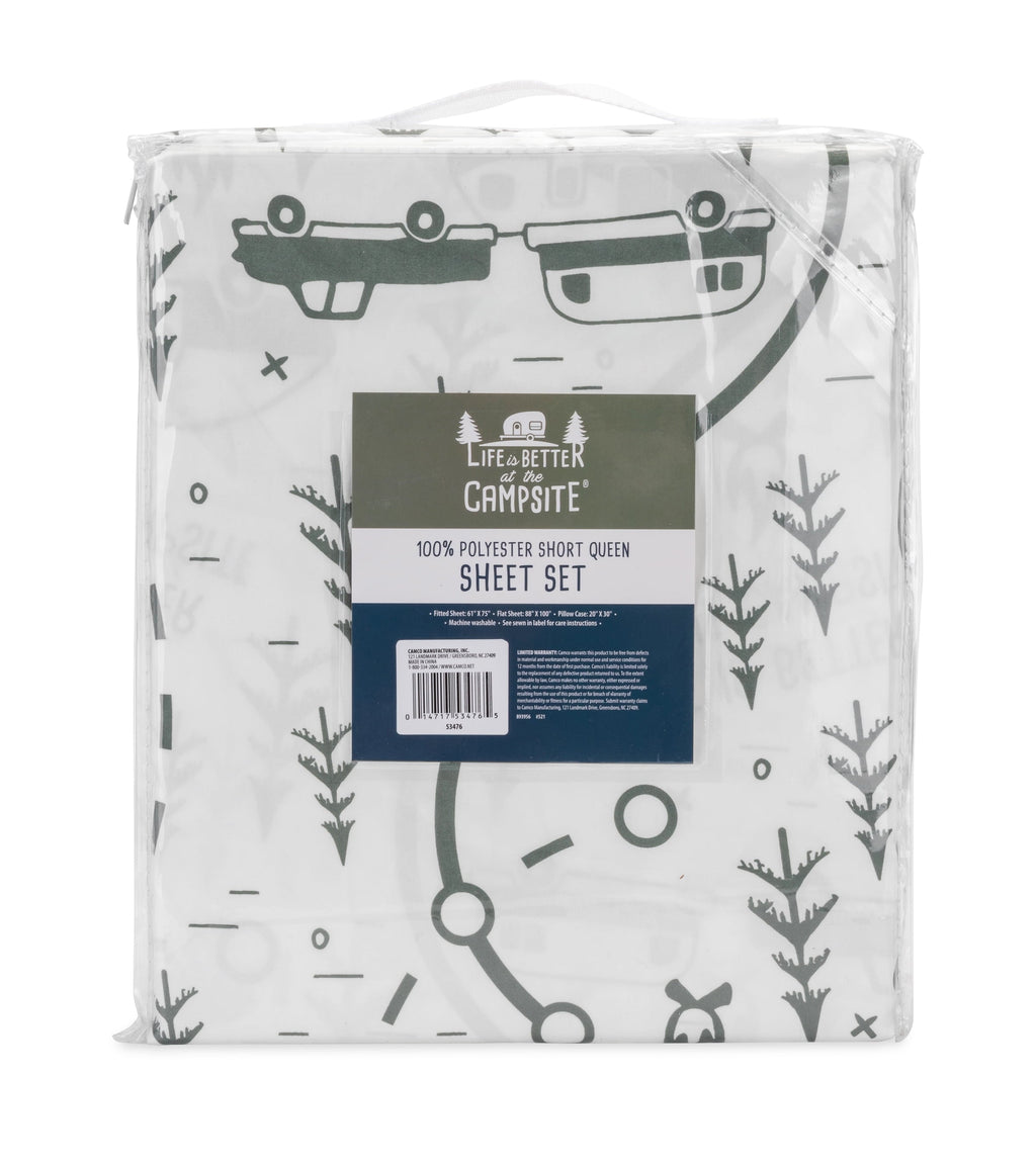 Premium Egyptian Cotton RV Queen Bed Sheet Set, Green Map, Polyester (53476) - Breathable Egyptian Cotton Flat & Fitted Sheets Detail