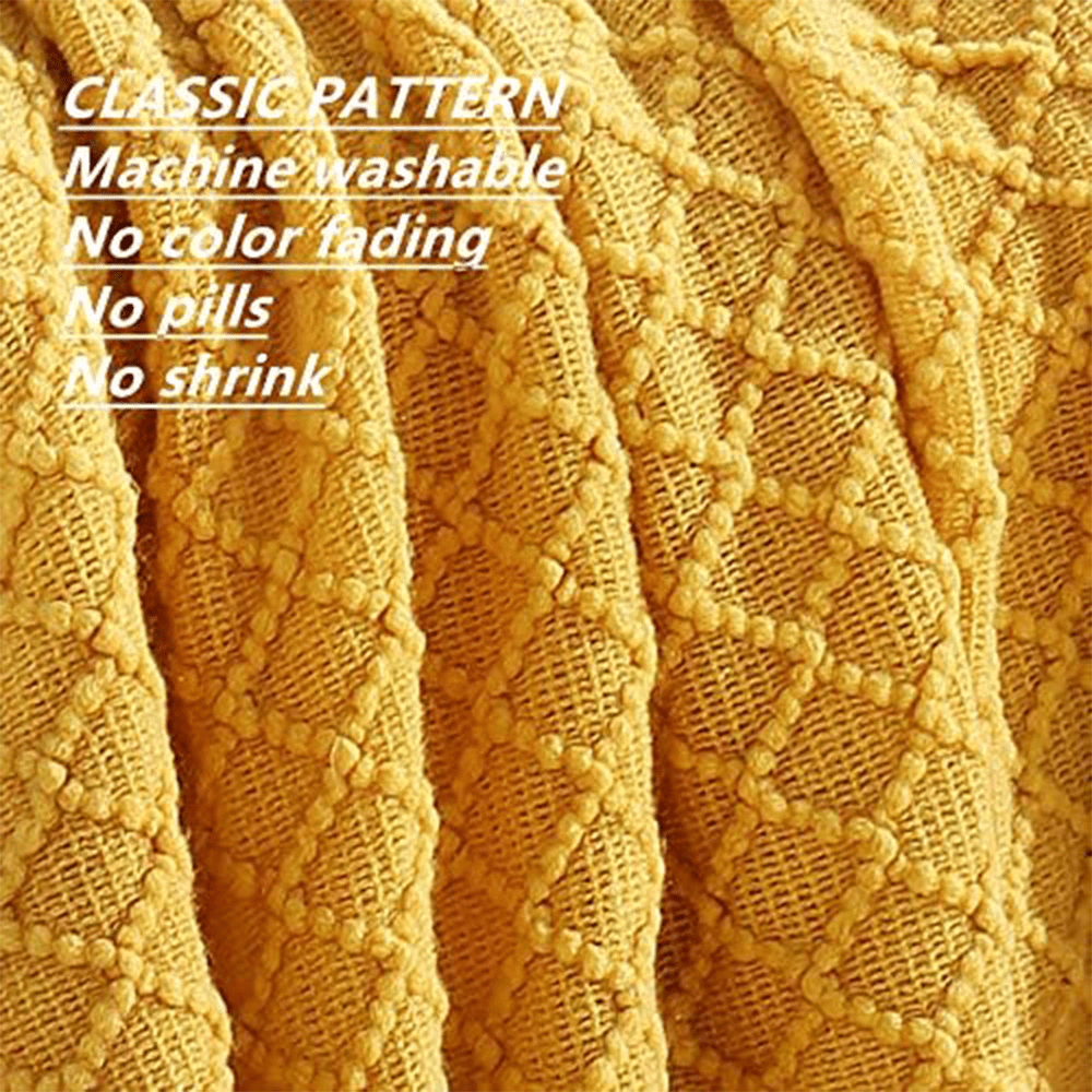 Super Soft Flannel Decorative Soft Spring Summer Fall Throw Blanket ,for Couch Sofa Chair Bed,50''X60'',Mustard Yellow - Lightweight Plush Warm Blanket for All Seasons Detail