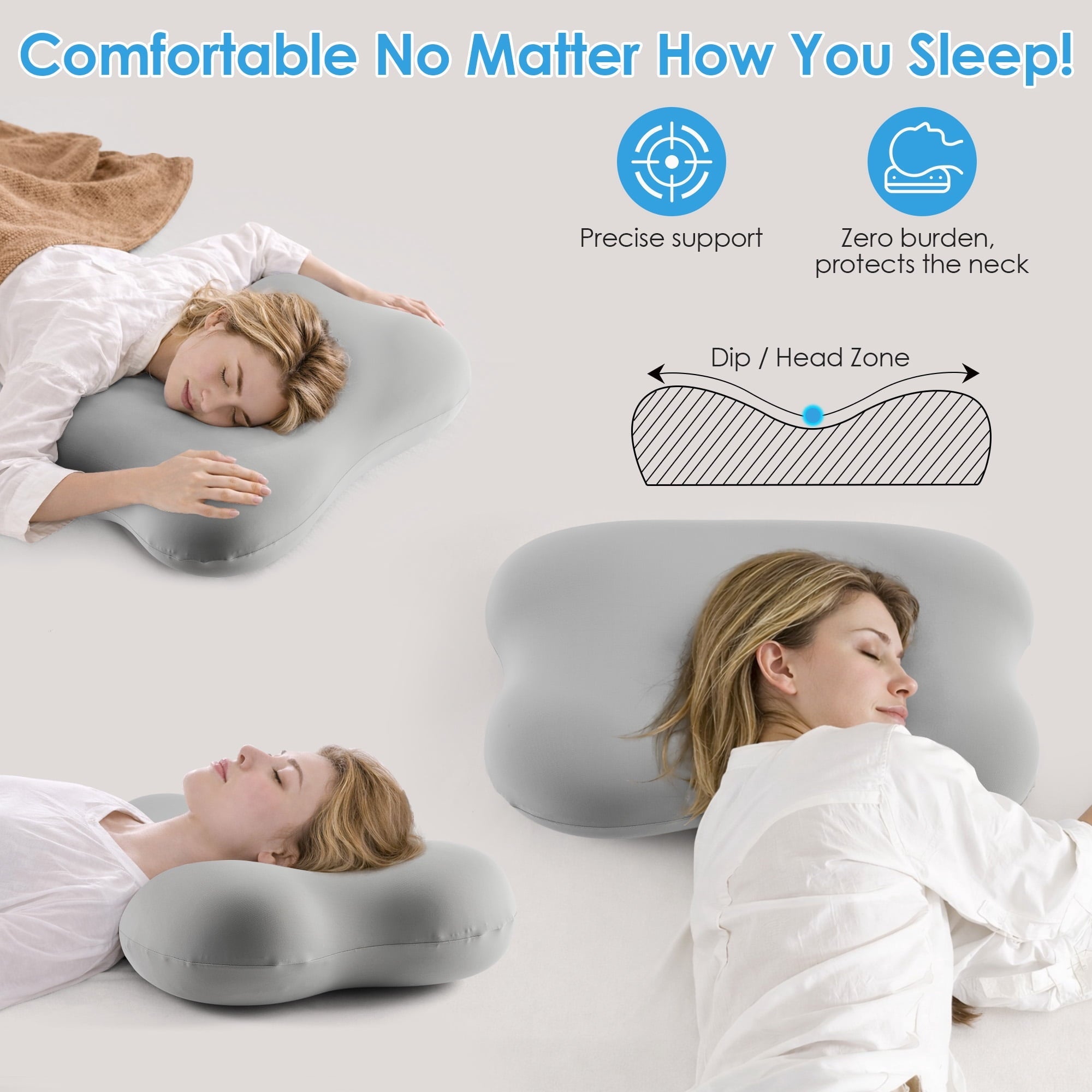 Ergonomic Memory Foam Cervical Pillow Orthopedic Cervical Pillow for Neck Pain Relief, Memory Foam Bed Pillow with Pillowcase, Contour Bed ... - Ergonomic Memory Foam Pillow for Neck Pain Support Detail