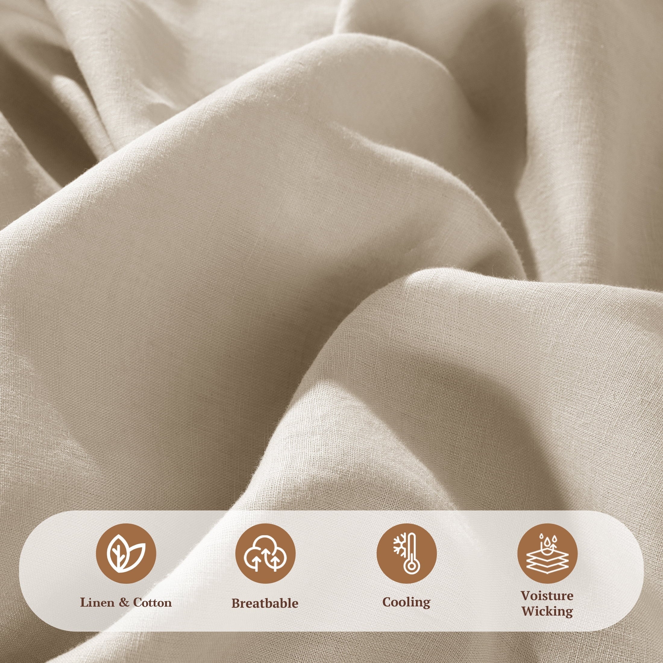 Breathable Luxury Natural Linen Cotton Bed Sheets Set, Deep Pocket - Breathable - Durable - 4 Pieces (Linen, Queen) - Breathable Egyptian Cotton Flat & Fitted Sheets Detail
