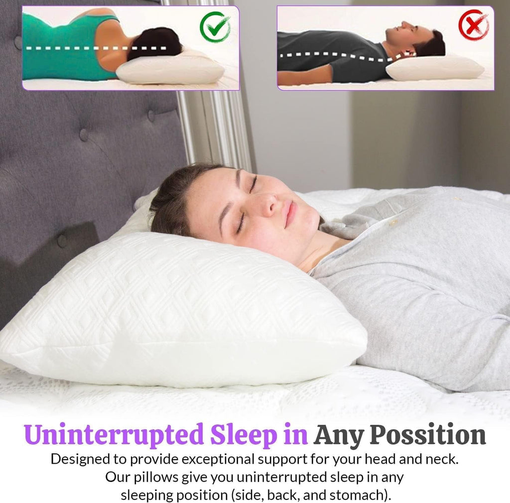 Hotel Collection King Size Bamboo Pillow, Memory Foam Bed Pillows with Washable Pillowcases, King - Orthopedic Shredded Foam Bed Pillow Set Detail