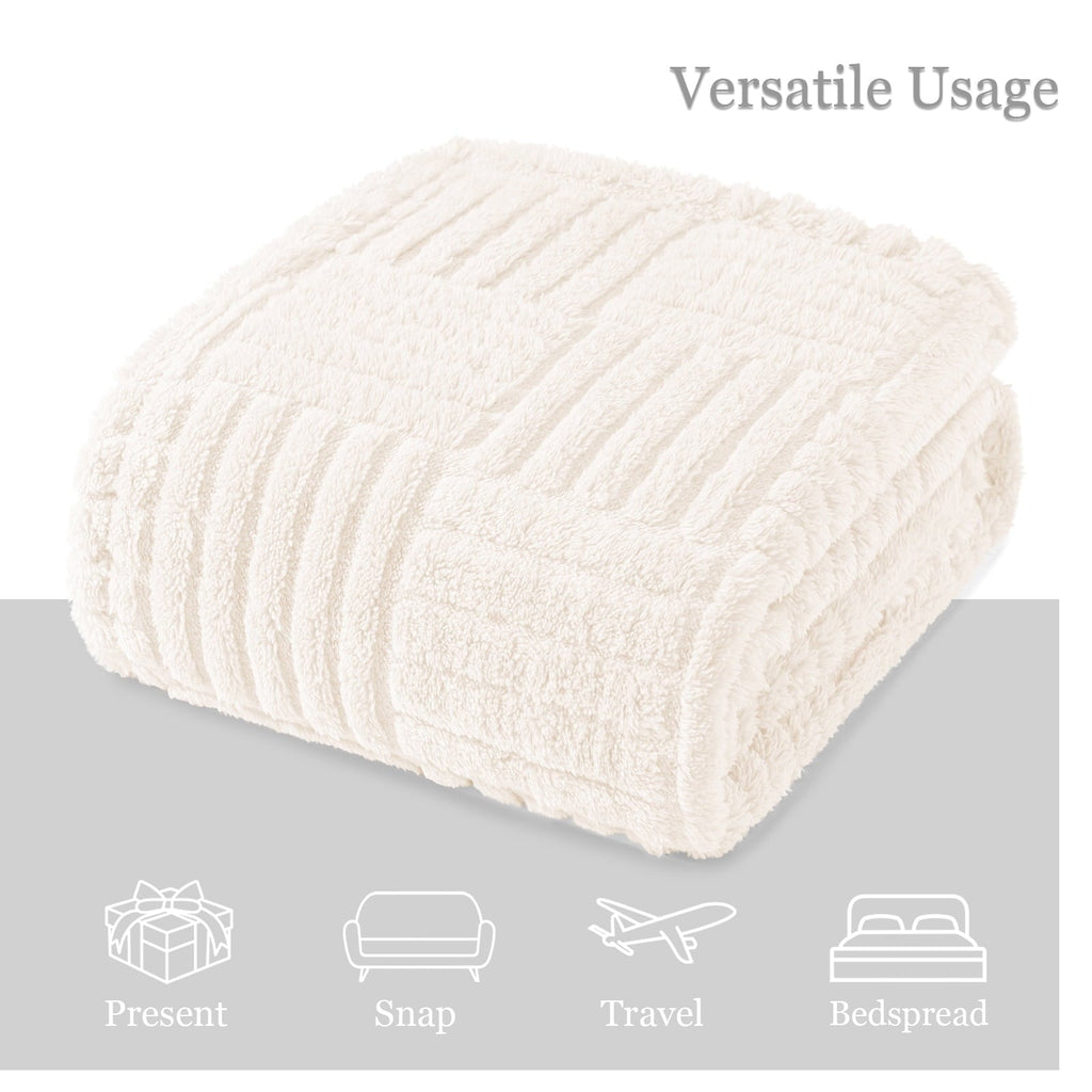 Decorative Knitted Fluffy Fleece Throw Blanket 50"x60" for Couch, Bed, Sofa, Fuzzy Soft Cozy Throw with Decorative Jacquard Pattern for ... - Lightweight Plush Warm Blanket for All Seasons Detail