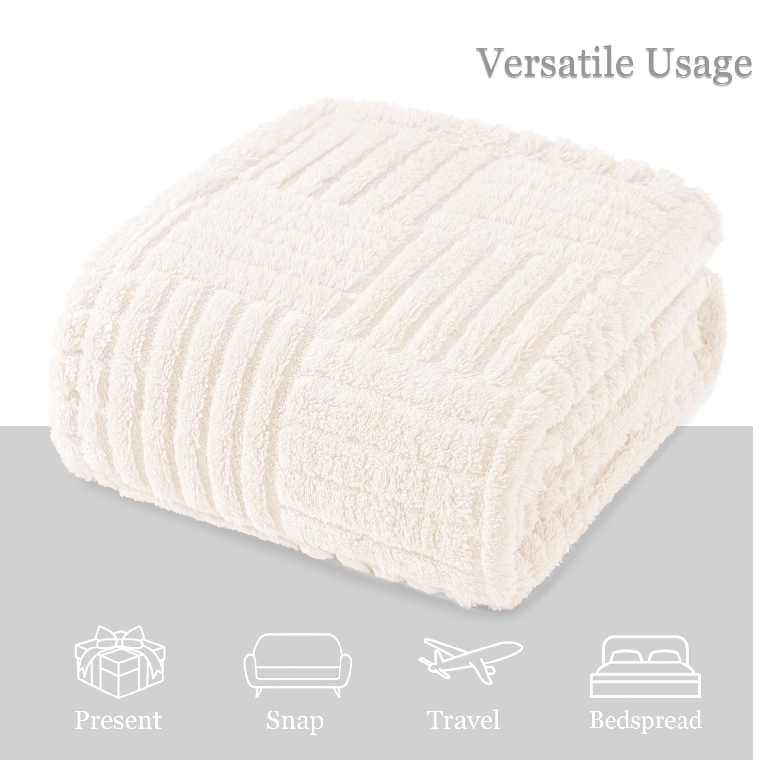 Decorative Knitted Fluffy Fleece Throw Blanket 50"x60" for Couch, Bed, Sofa, Fuzzy Soft Cozy Throw with Decorative Jacquard Pattern for ... - Lightweight Plush Warm Blanket for All Seasons Detail