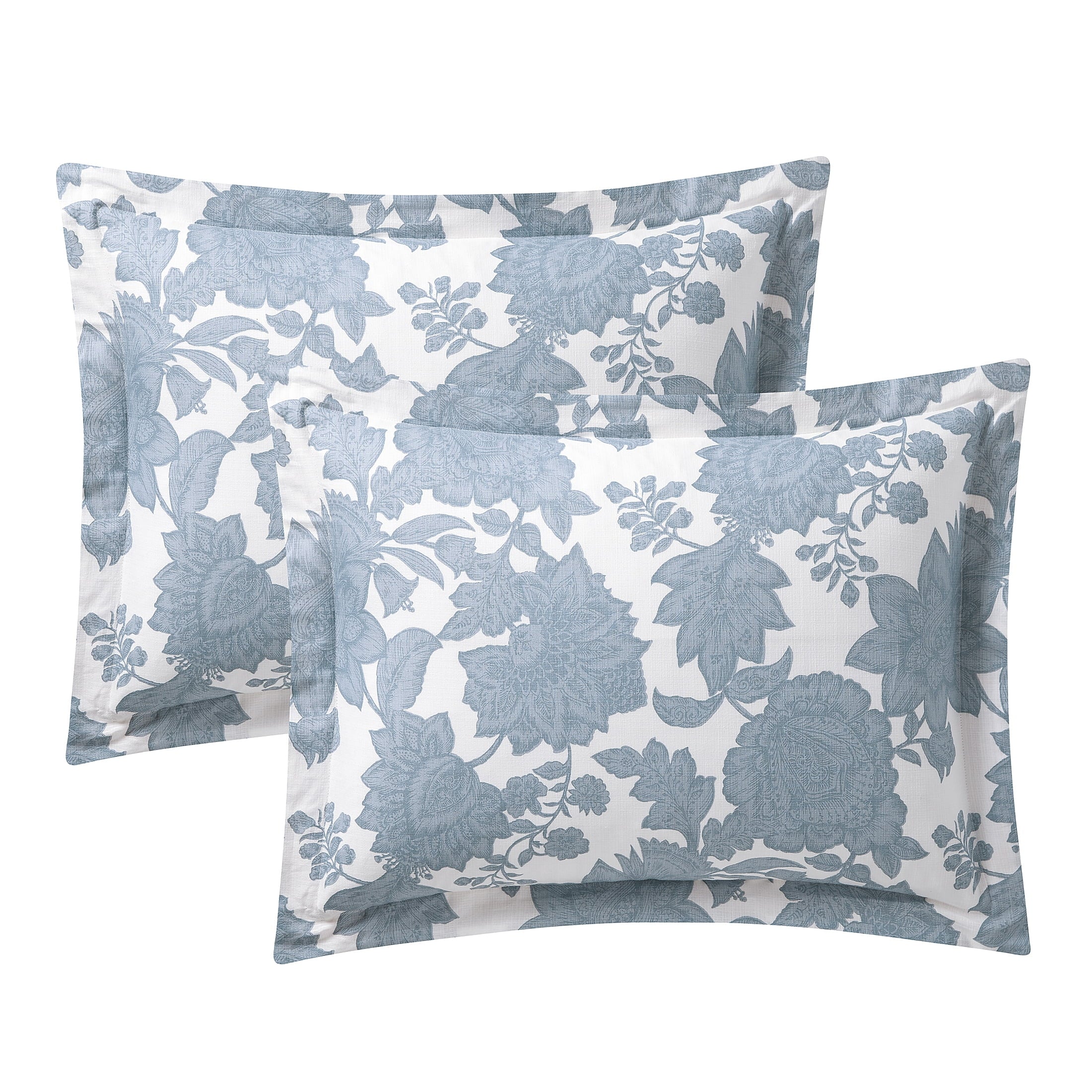 All-Season Veronica 3-Piece Blue Floral Cotton Slub Comforter Set, King - Luxurious Quilted Duvet Cover Set Detail