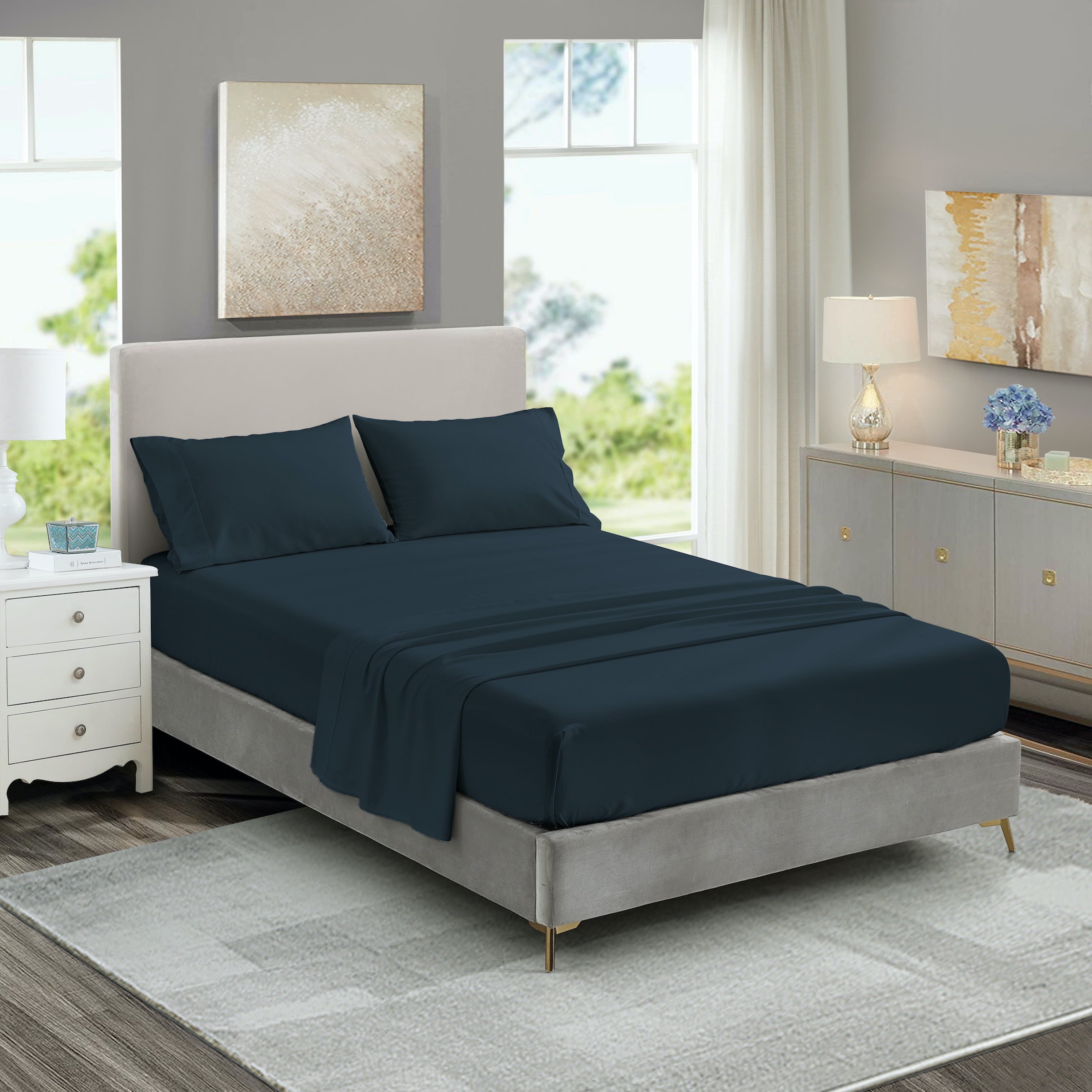 Breathable Luxury 3-Piece Twin Sheet Set, Ultra-Soft 800 Thread Count Microfiber, Deep Pocket, Twin, Blue Indigo - Premium Ultra-Soft Pillowcase Pair for Sleeping Detail