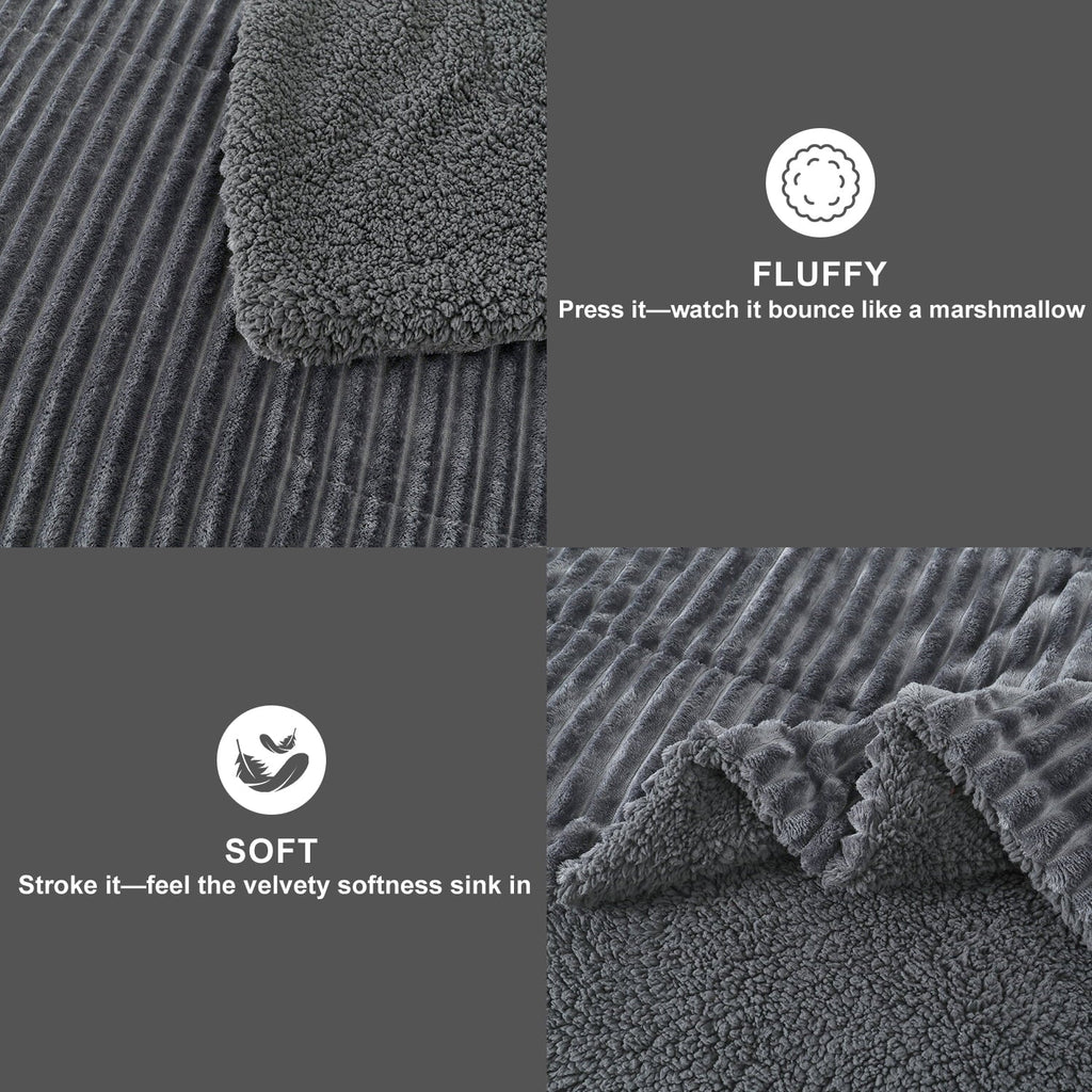 Fluffy Down Alternative 3 Piece Fleece Queen Comforter Set - Soft & Warm Fluffy Dark Gray Sherpa Bedding , Fuzzy Heavy Double Sided Design Wi... - Luxurious Quilted Duvet Cover Set Detail