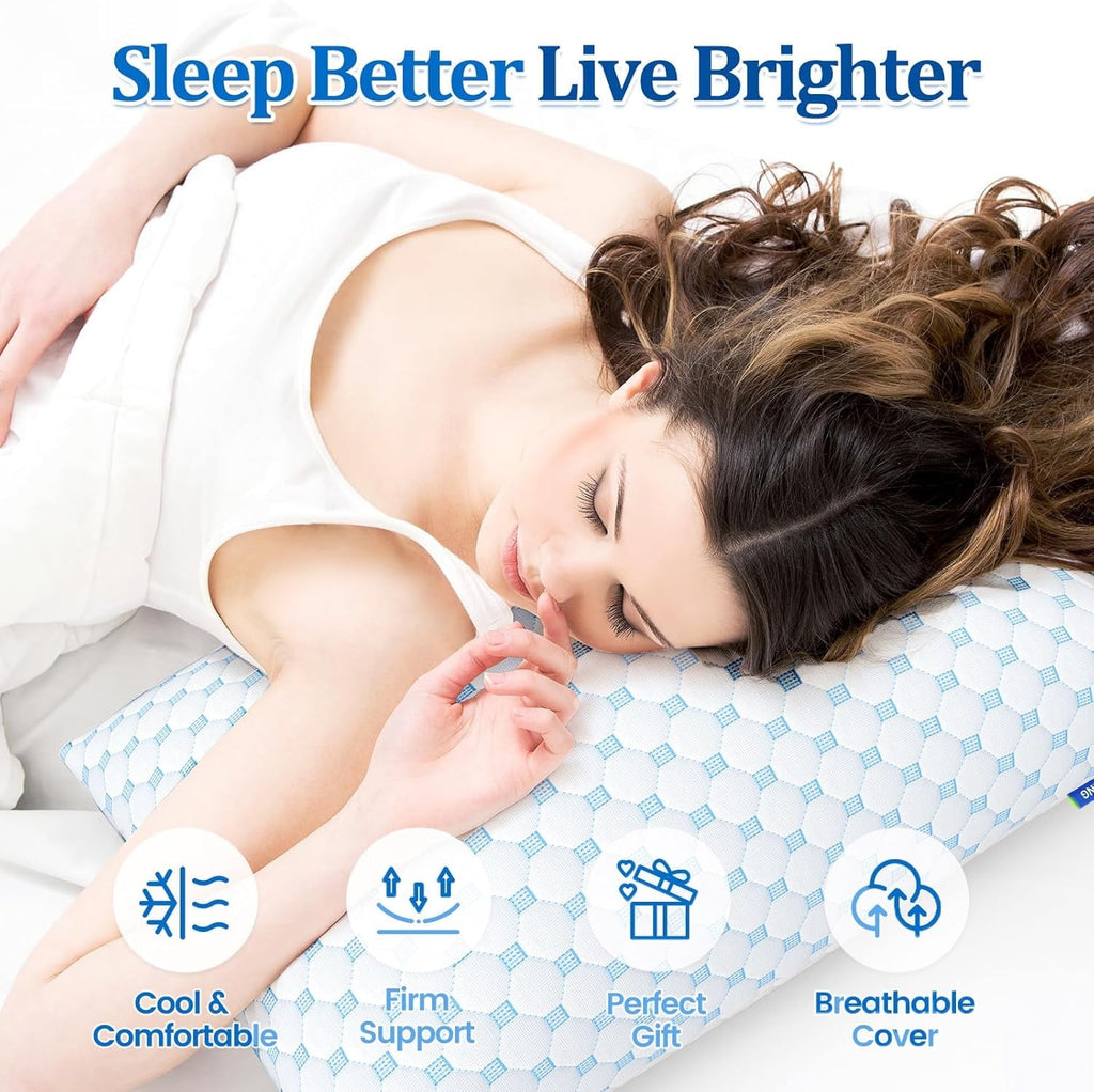 Hotel Collection Memory Foam Pillow for Bed, Firm Cooling Pillow with Washable Cover, Supportive Bed Pillow for Side,Stomach and Back ... - Orthopedic Shredded Foam Bed Pillow Set Detail